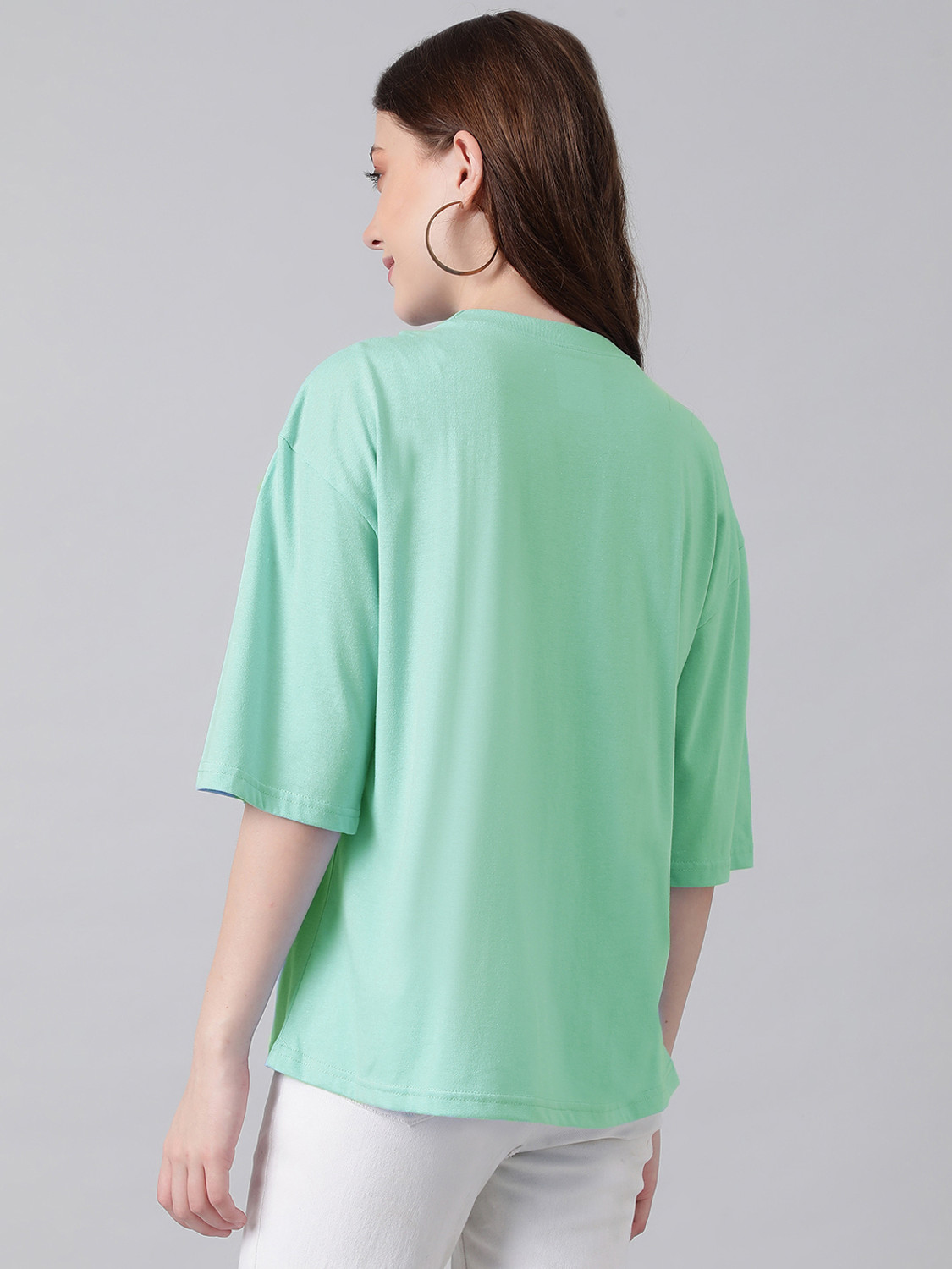 Image of KOTTY Printed Women Round Neck Green T-Shirt