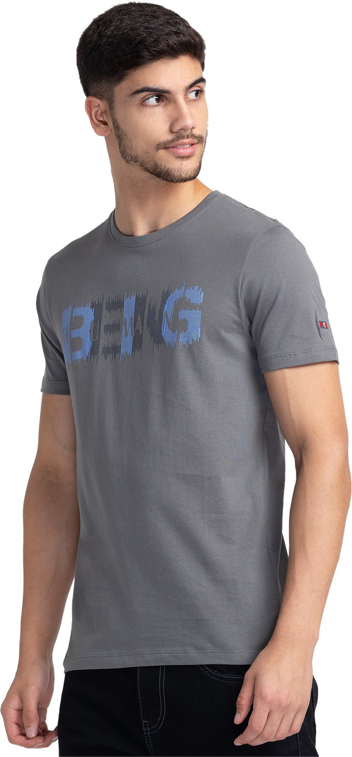 Image of BEING HUMAN Typography Men Round Neck Green T-Shirt