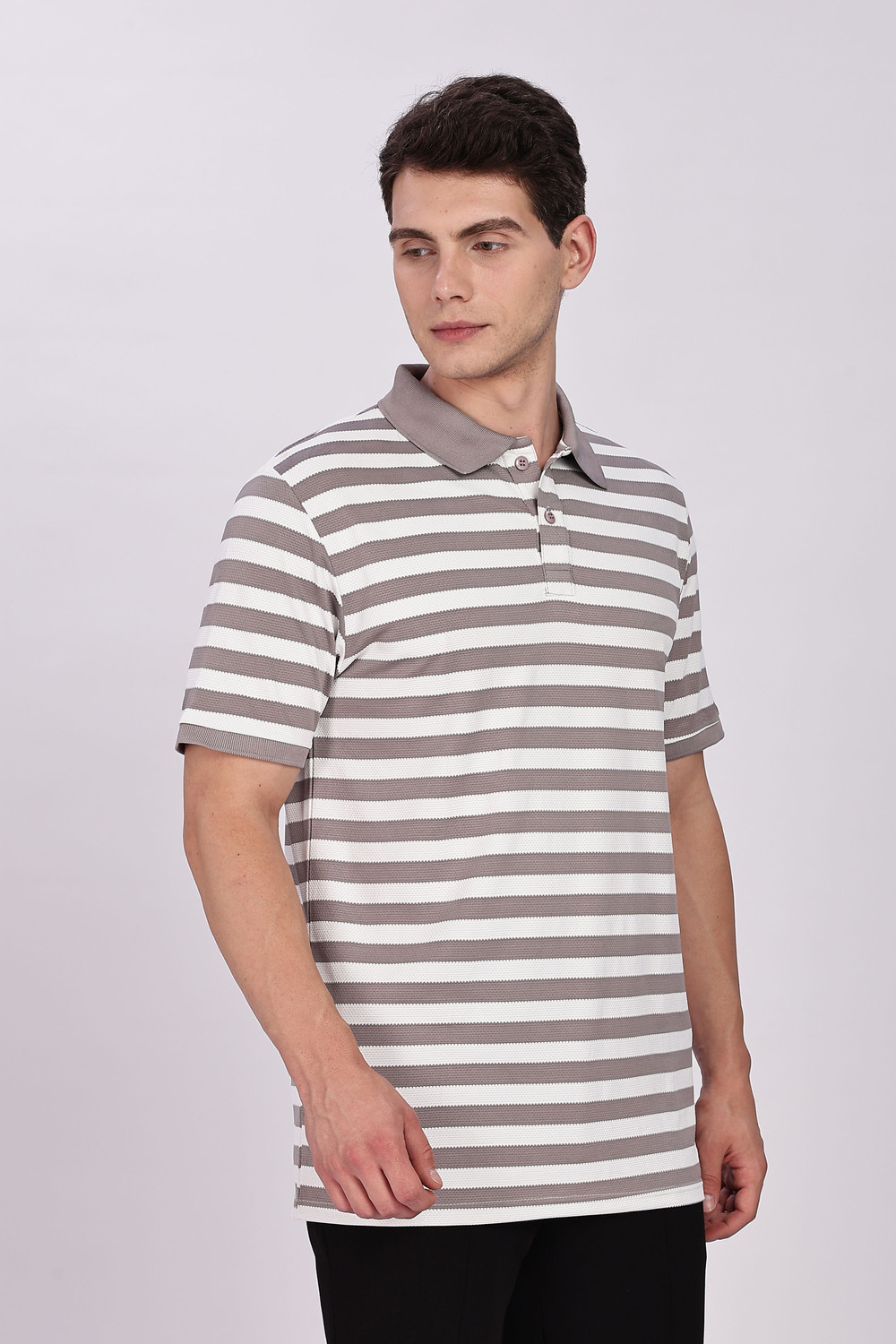 Image of Y.O.U - Youth Original Unique Striped Men Polo Neck Grey, White T-Shirt