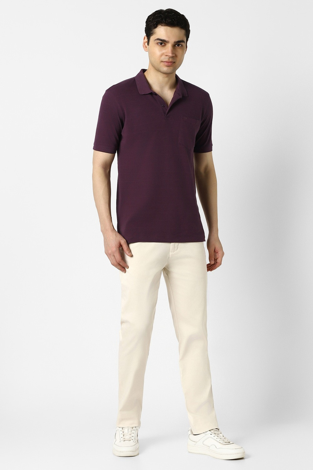 Image of PETER ENGLAND Solid Men Polo Neck Purple T-Shirt