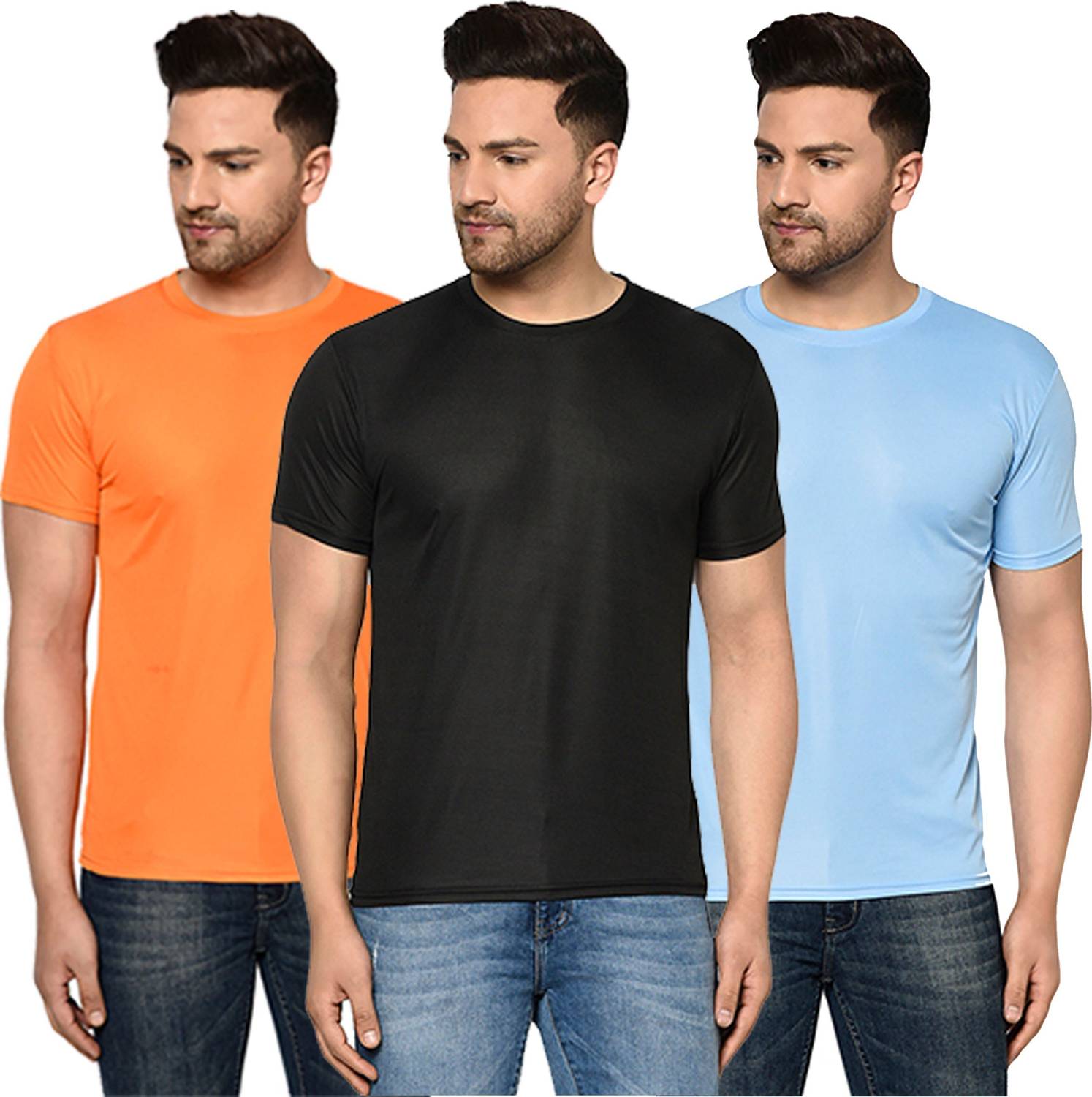 InkTees Pack of 3 Men Solid Regular Fit Plain T-Shirt Multicolor