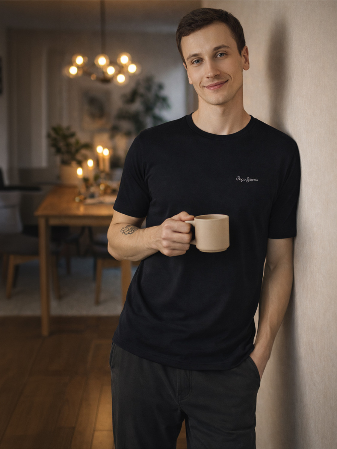 Image of Pepe Jeans Solid Men Round Neck Black, White T-Shirt