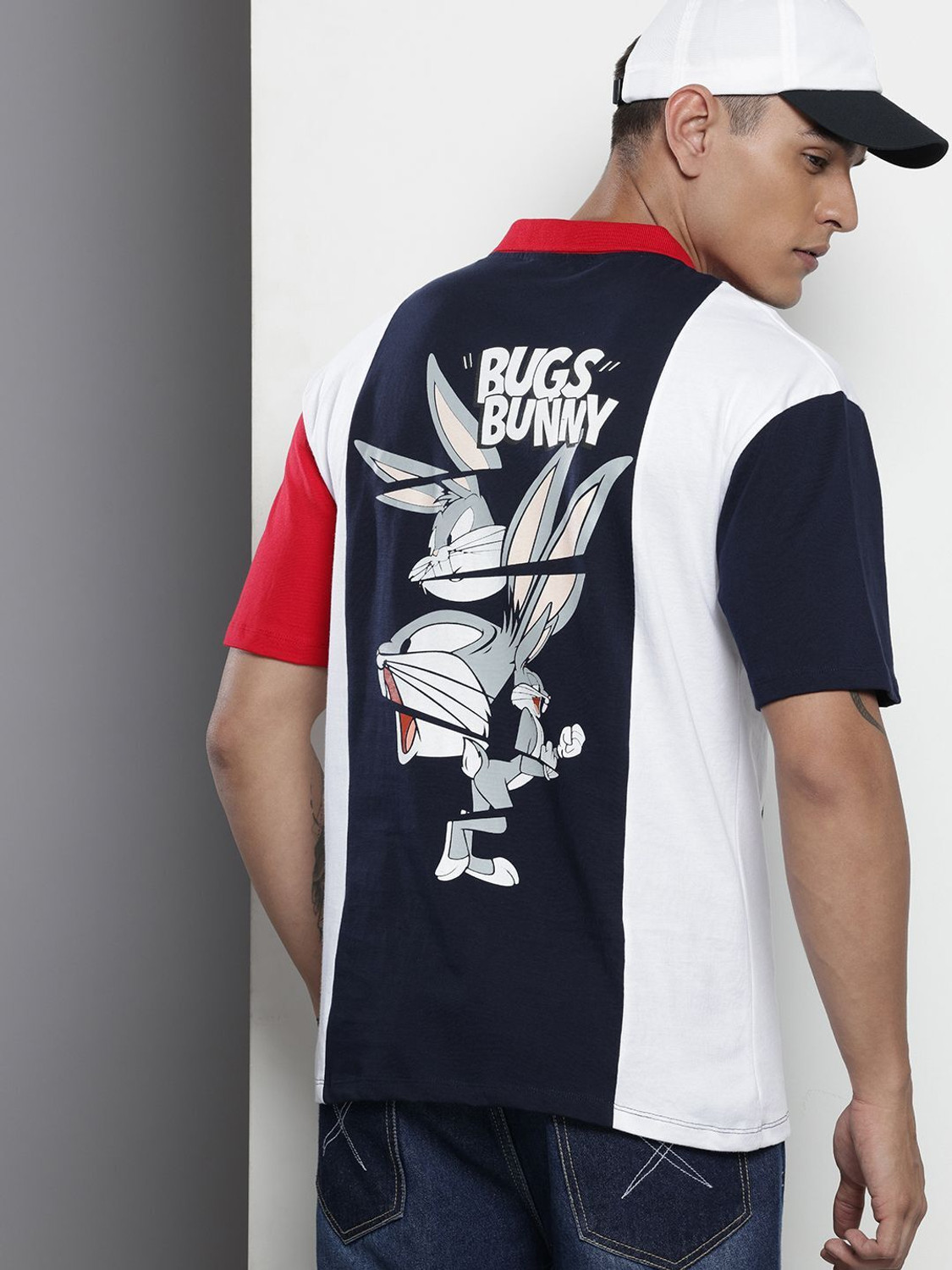 Image of The Indian Garage Co. Printed Men Polo Neck Dark Blue T-Shirt