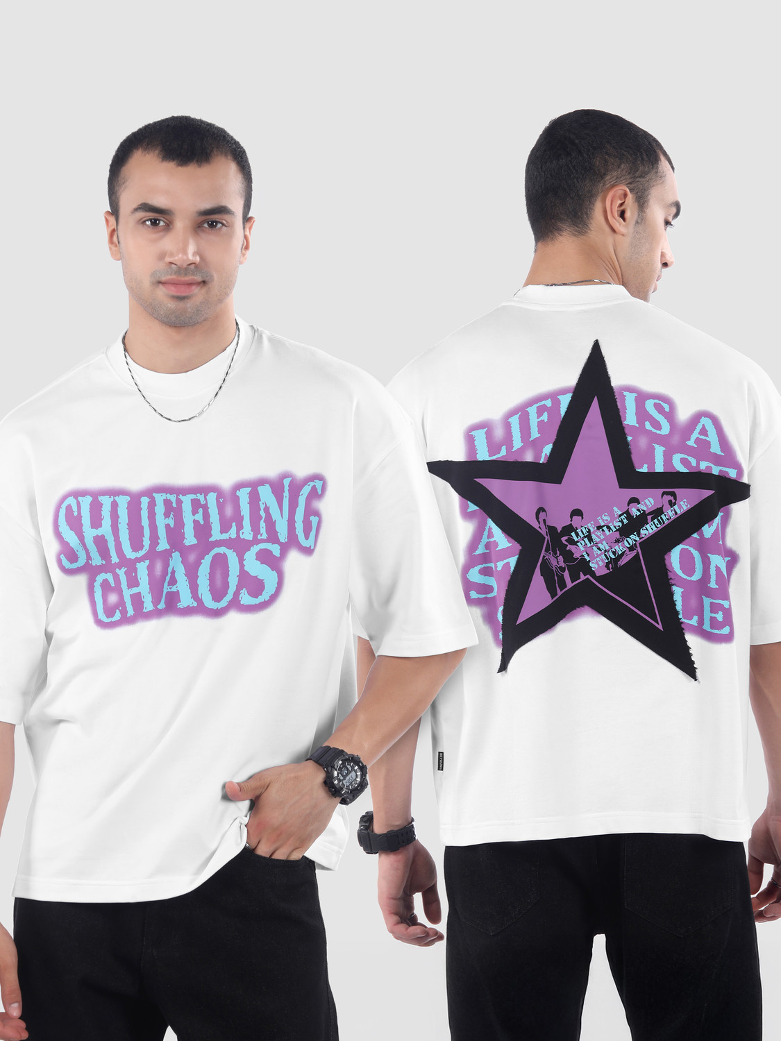 Image of BEYOUNG Printed Men Round Neck White T-Shirt