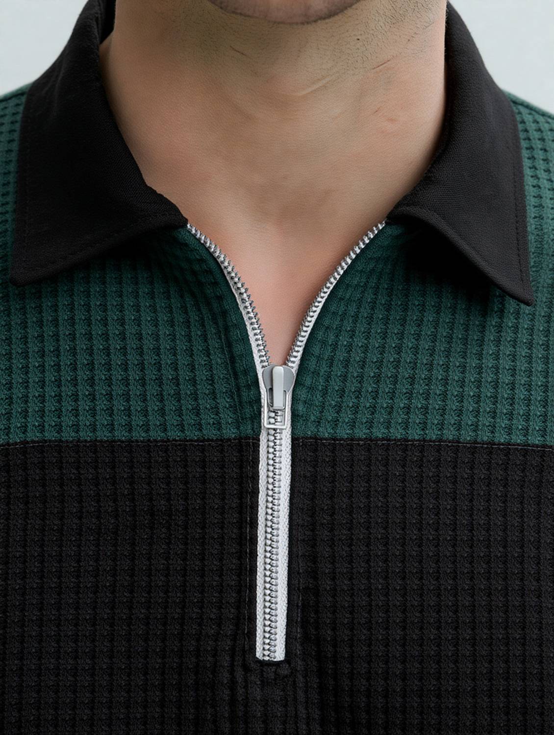Try Colorblock Men Polo Neck Dark Green T-Shirt - Image 2