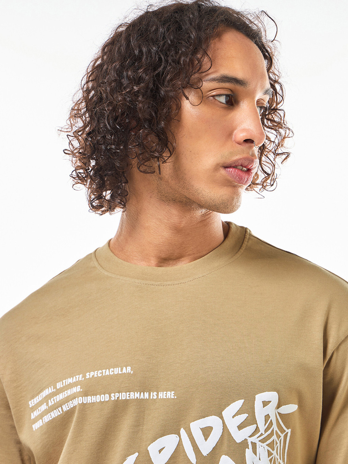 Image of BEWAKOOF Graphic Print Men Round Neck Brown T-Shirt