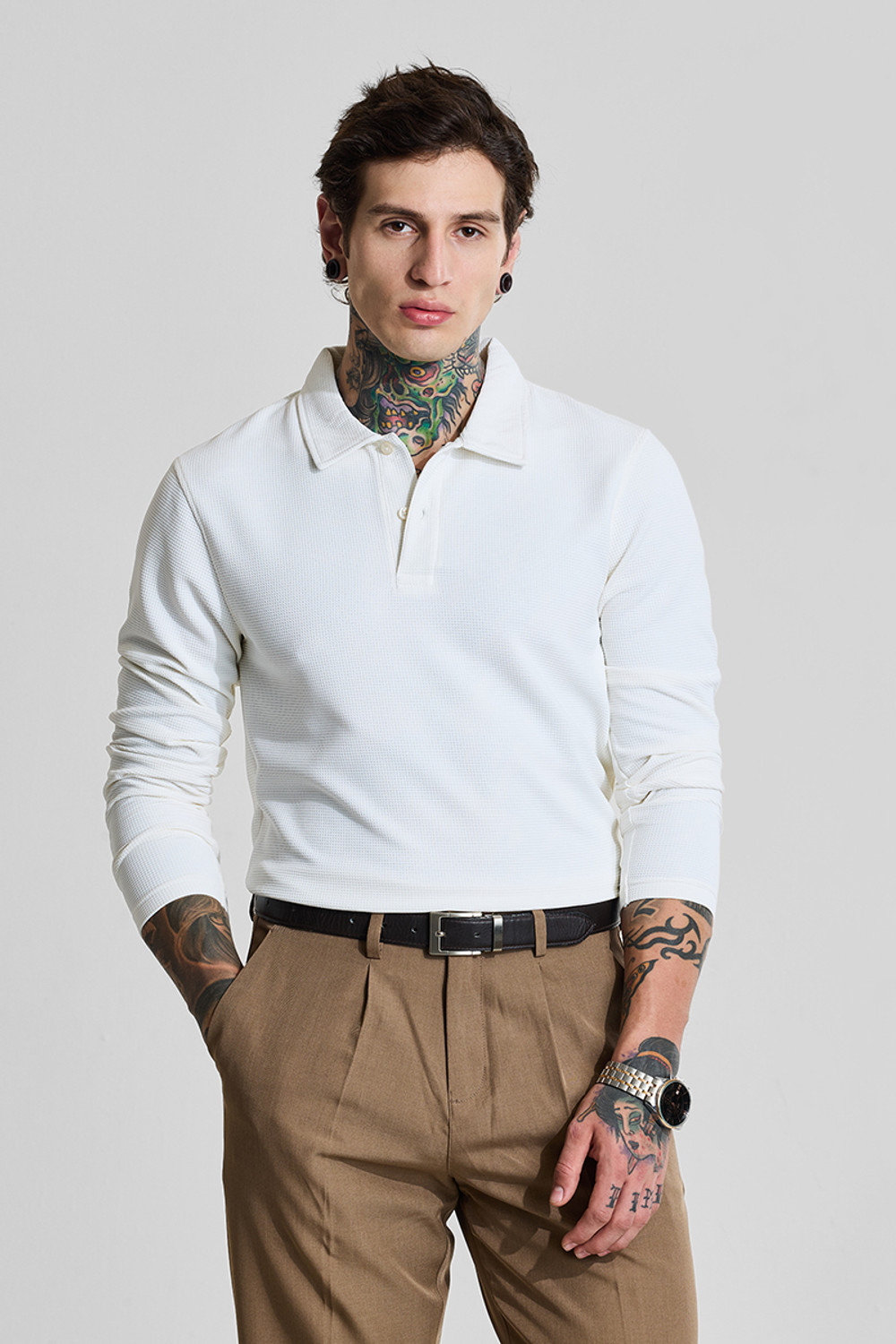 Image of Snitch Solid Men Polo Neck White T-Shirt