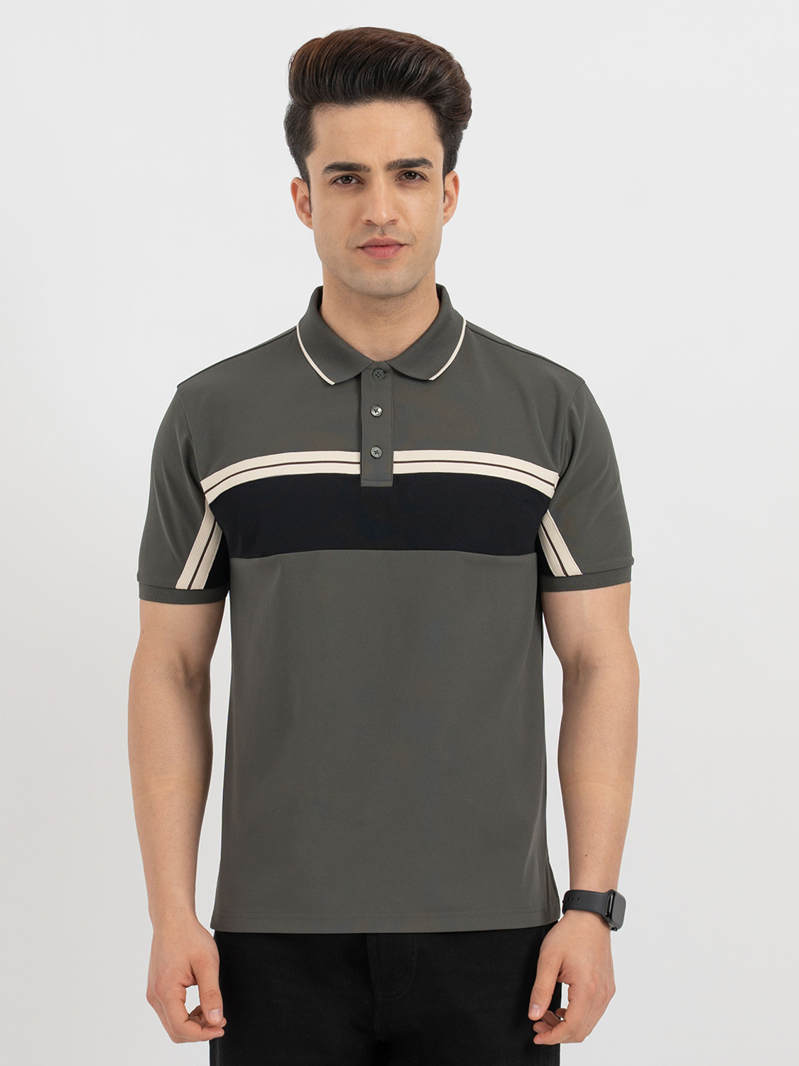 Image of RED TAPE Solid Men Polo Neck Green T-Shirt