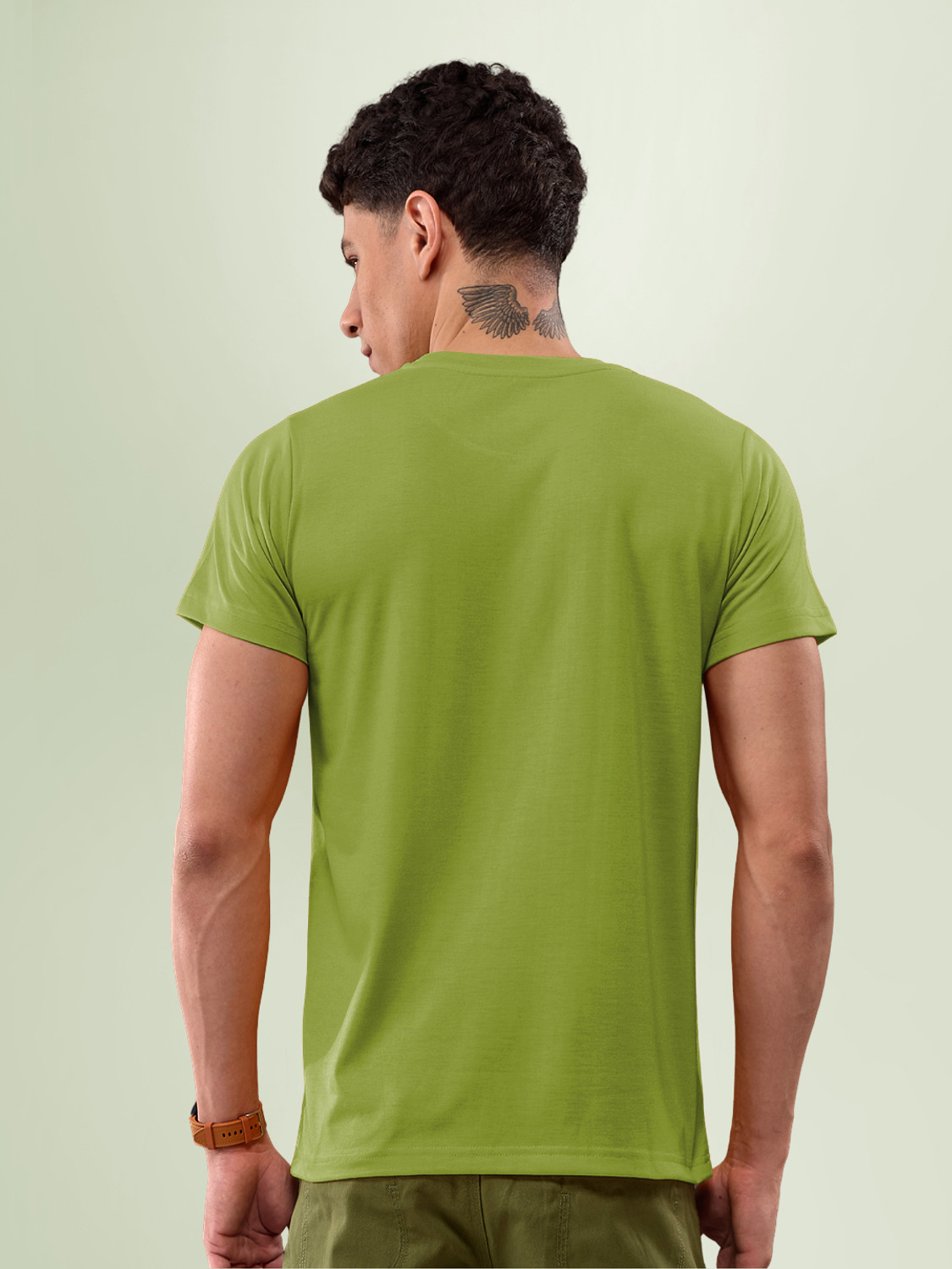 Image of Lux Nitro Solid Men Round Neck Green T-Shirt