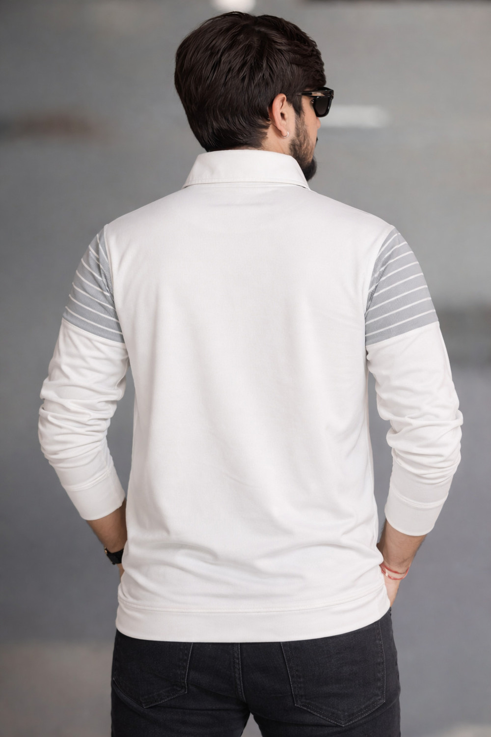 Image of Swagwala Colorblock Men Polo Neck White T-Shirt
