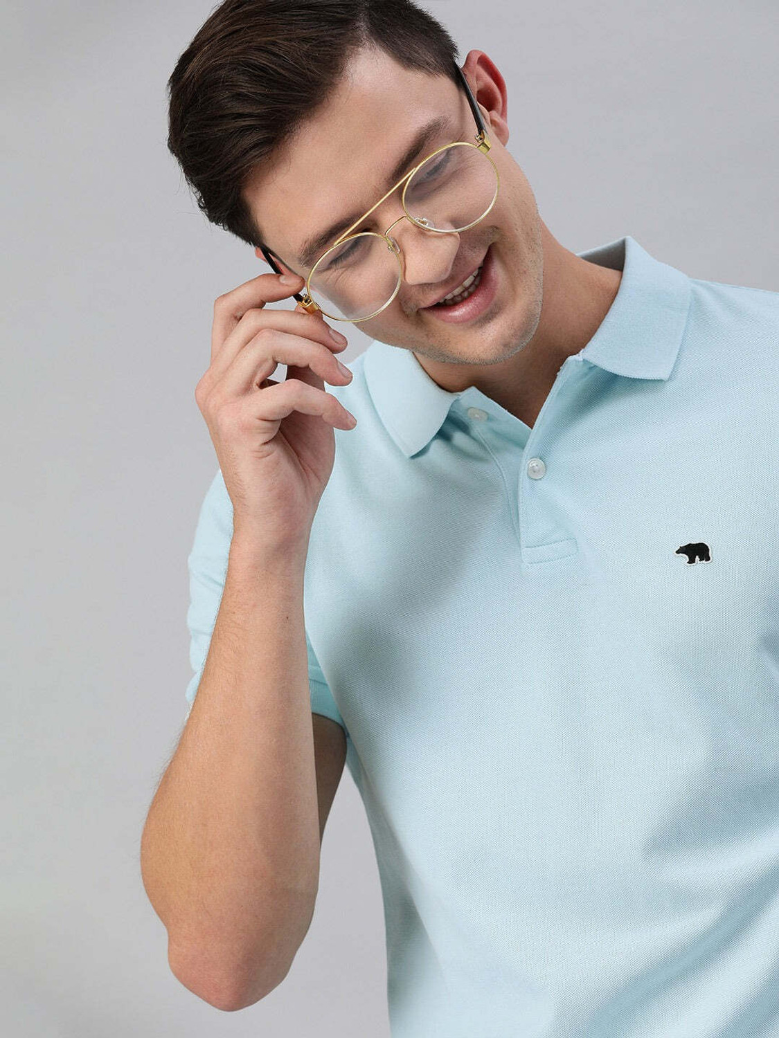Image of THE BEAR HOUSE Solid Men Polo Neck Blue T-Shirt