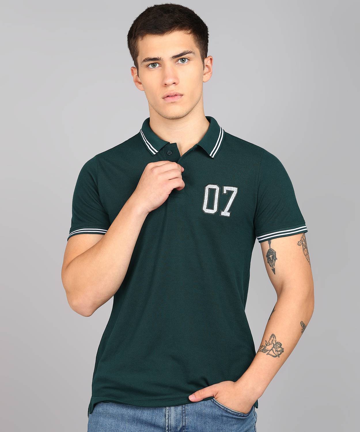 METRONAUT Solid Men Polo Neck Polycotton Dark Green T-Shirt