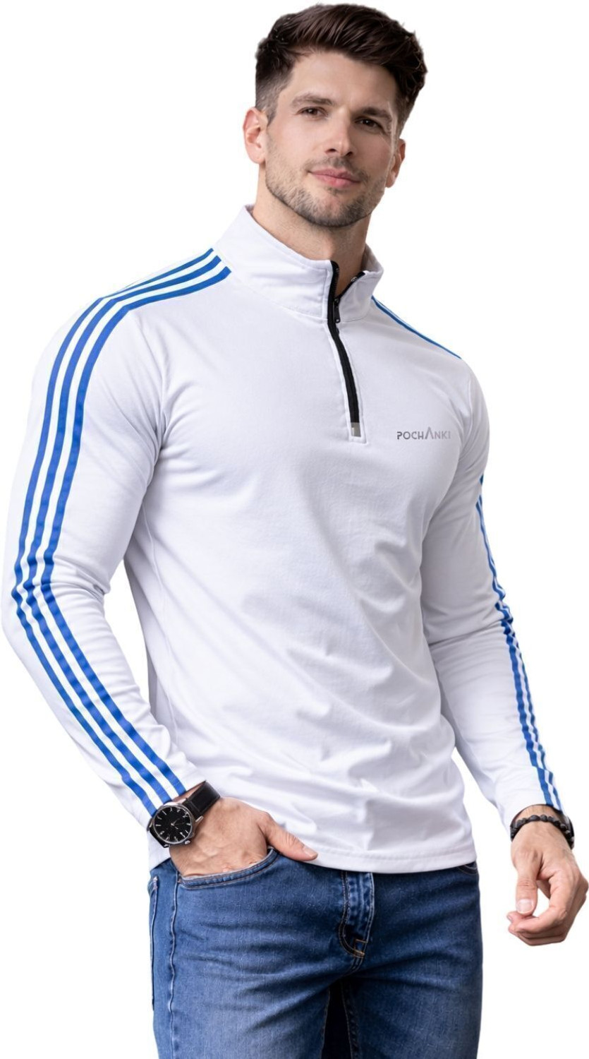Image of Pochanki Striped Men Zip Neck Multicolor T-Shirt