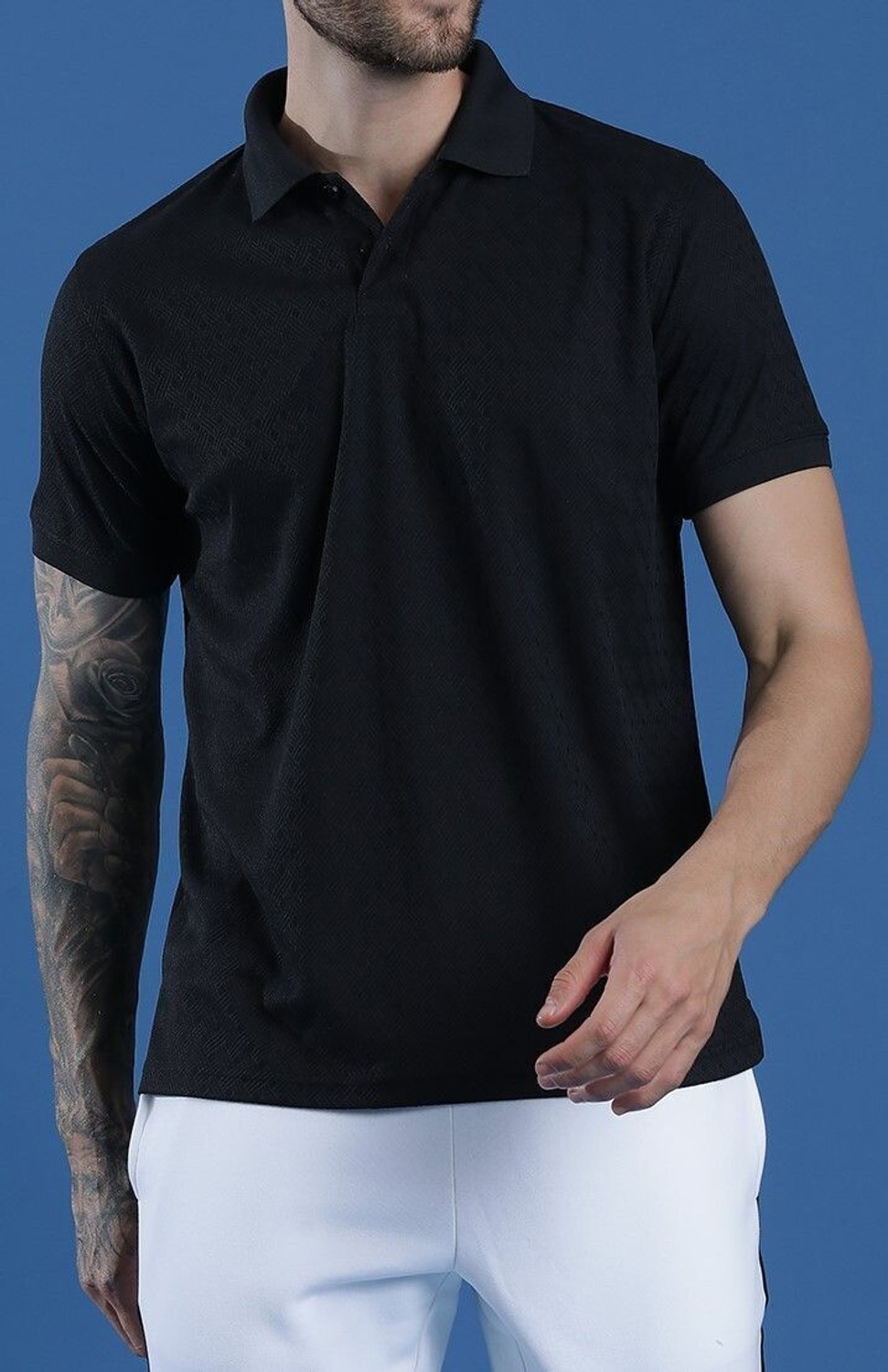 Image of EPPE Solid Men Polo Neck Black T-Shirt