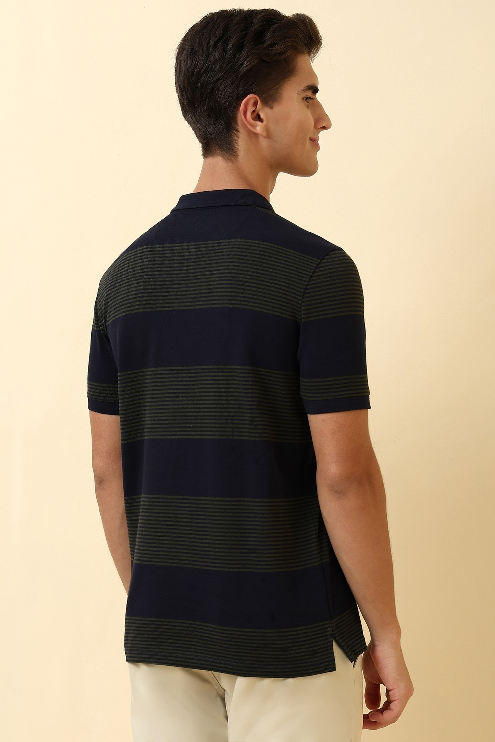 Image of Allen Solly Striped Men Polo Neck Dark Blue T-Shirt