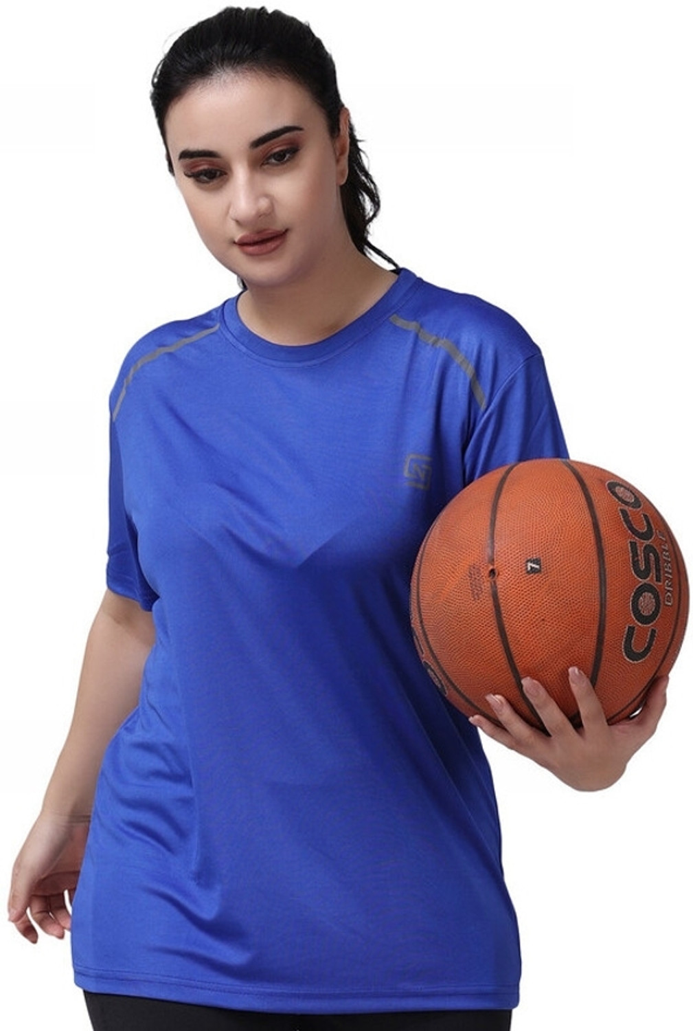 Image of ND Solid Women Round Neck Blue T-Shirt