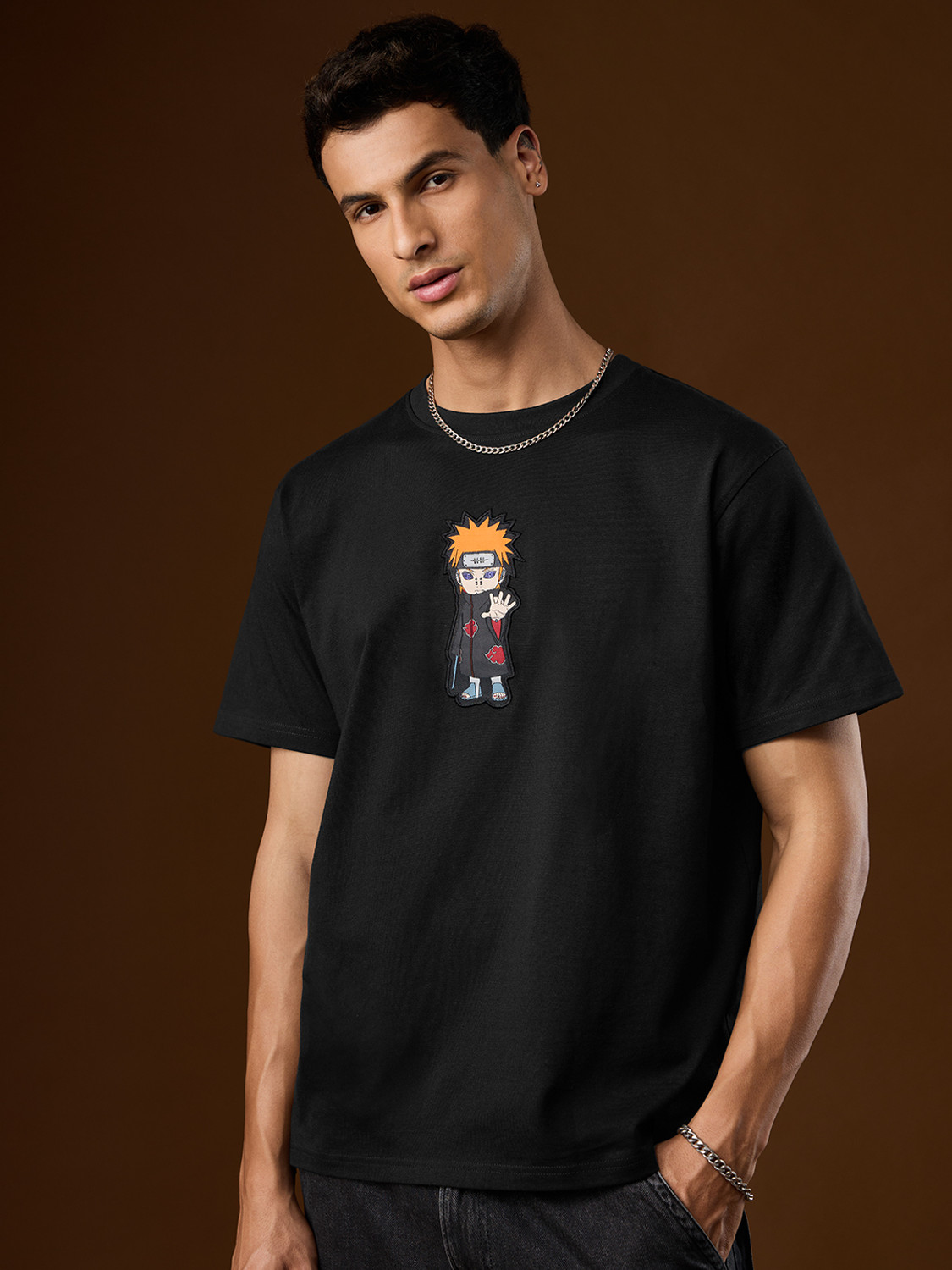 Image of The Souled Store Cartoon Men Round Neck Black T-Shirt