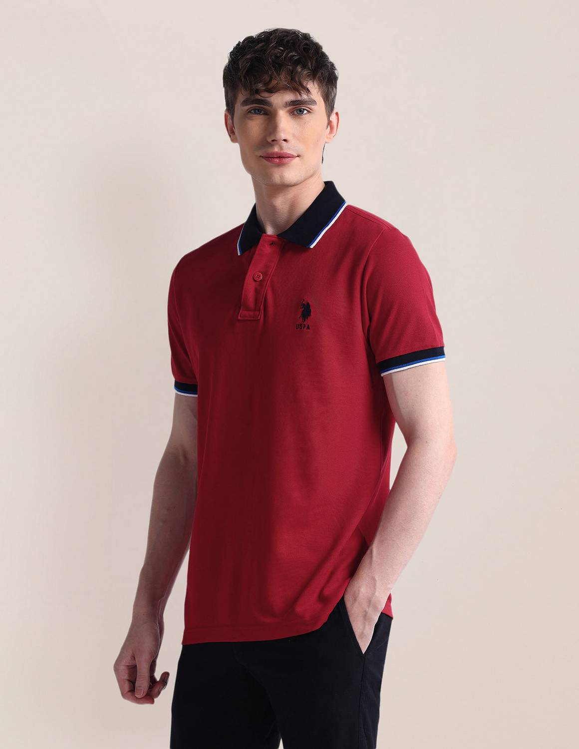 U.S. POLO ASSN. Men Red Polo Neck T-Shirt - Image 4