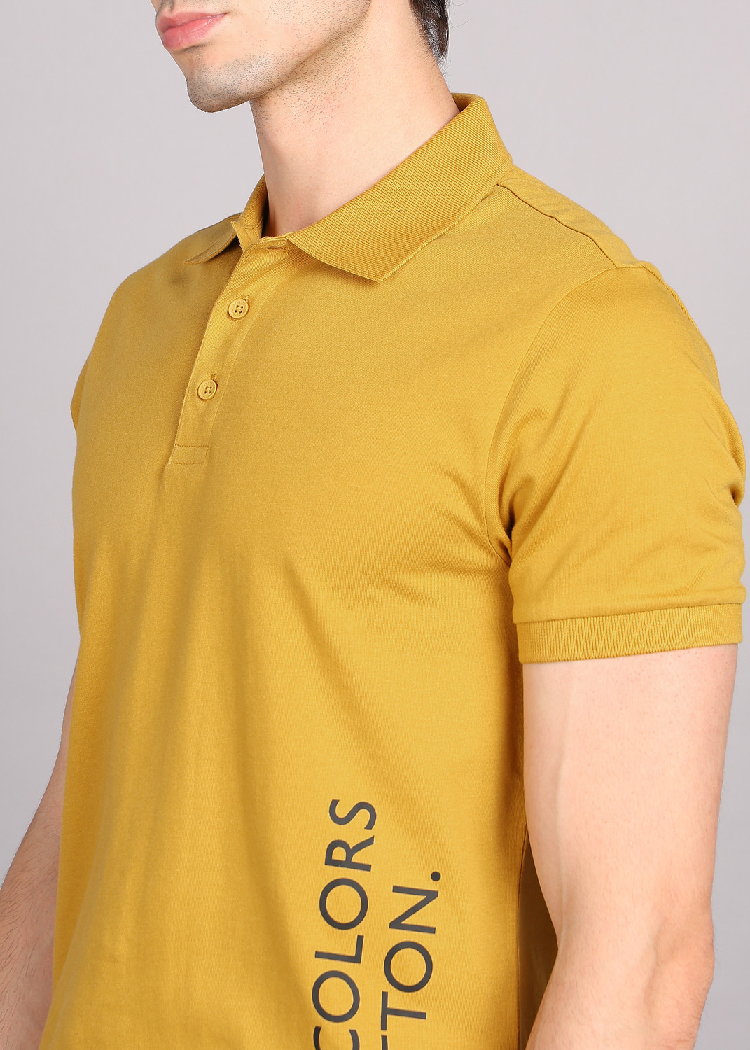 Image of United Colors of Benetton Printed Men Polo Neck Yellow T-Shirt
