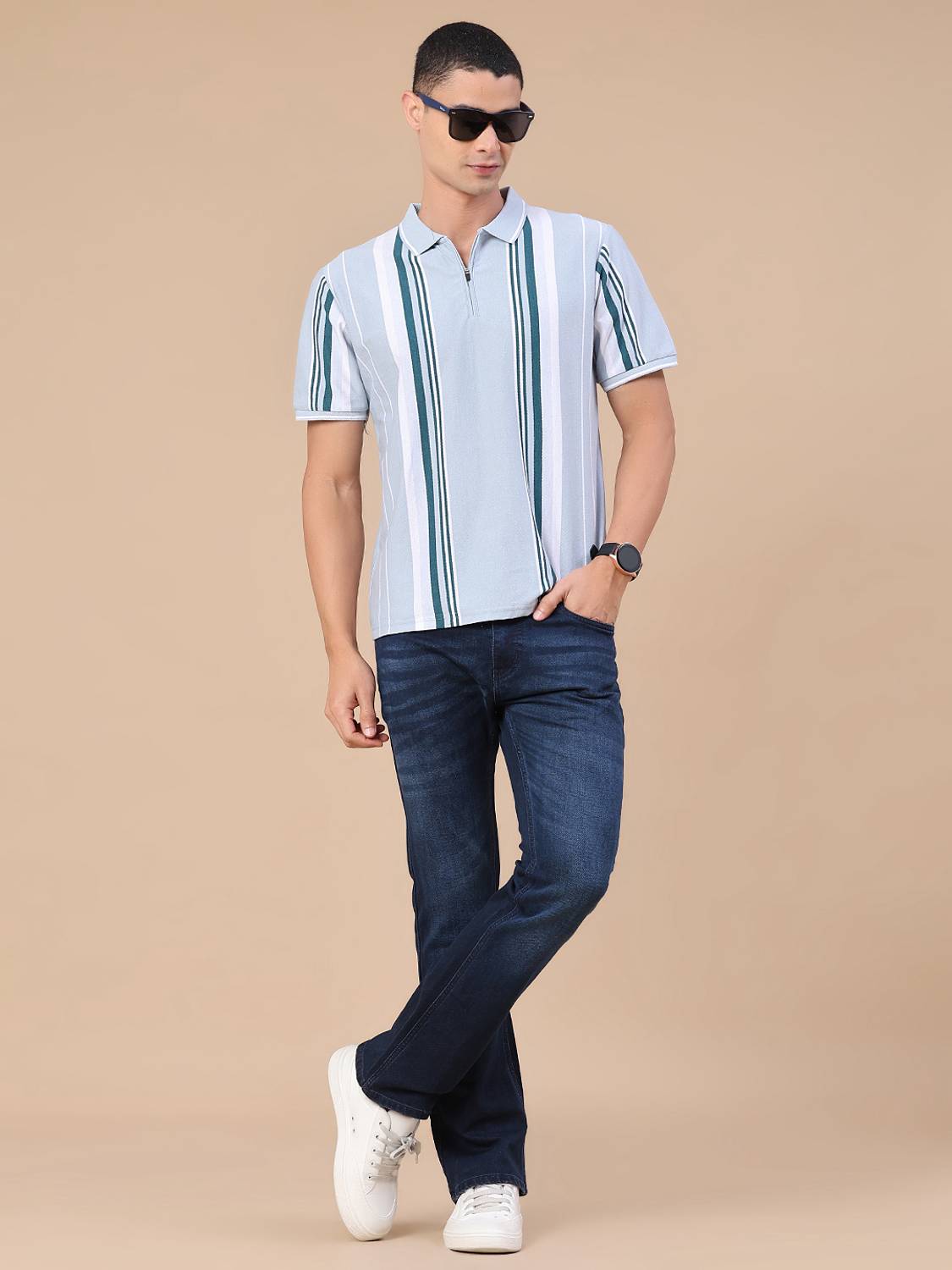 V-MART Striped Blue Polo Neck T-Shirt - Image 5