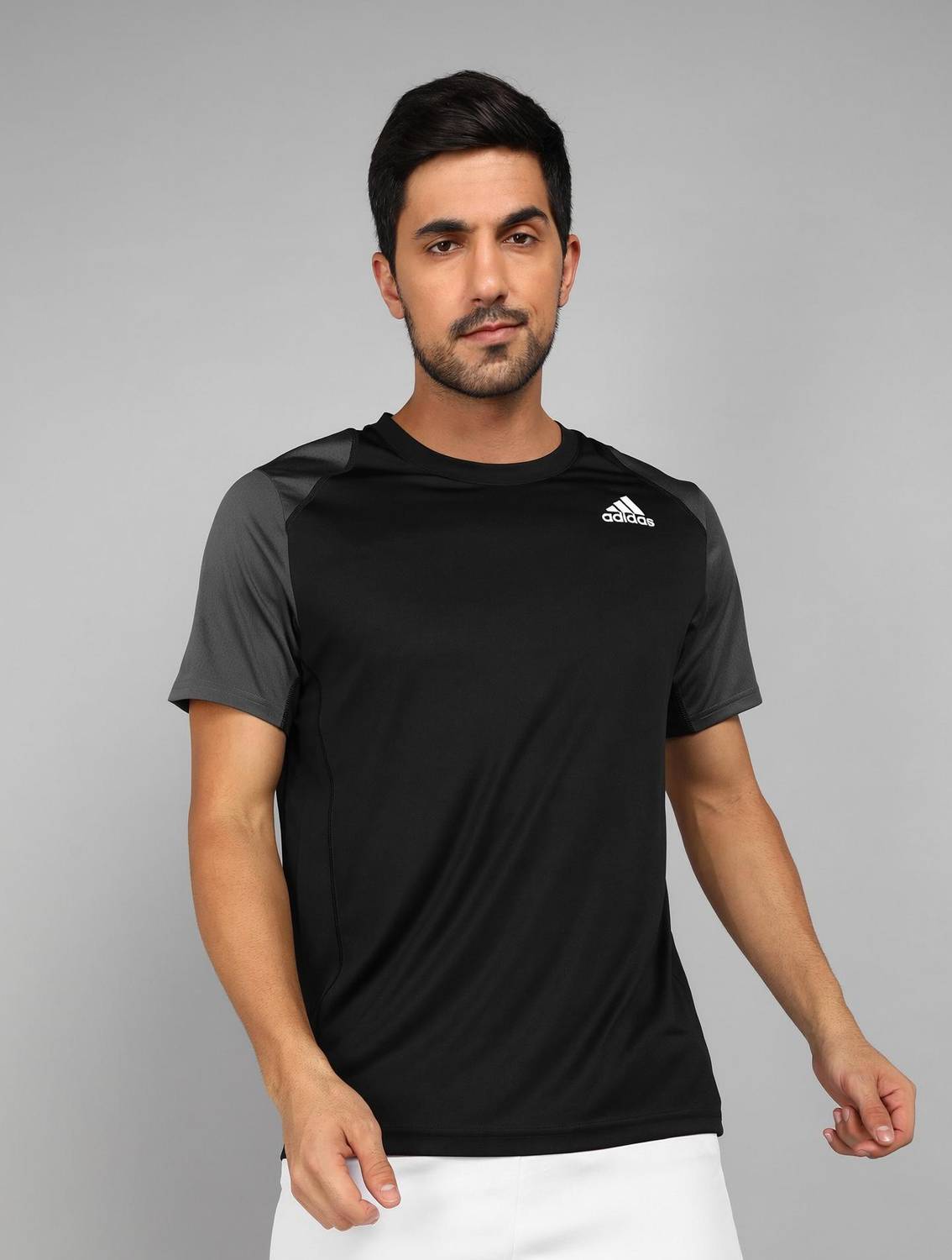 ADIDAS Colorblock Men Round Neck Black, Grey T-Shirt