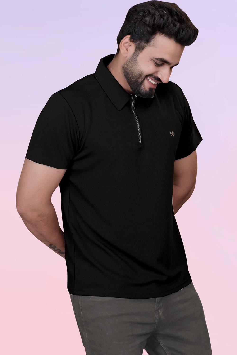 Yazole Men Black Polo Neck T-Shirt - Image 5