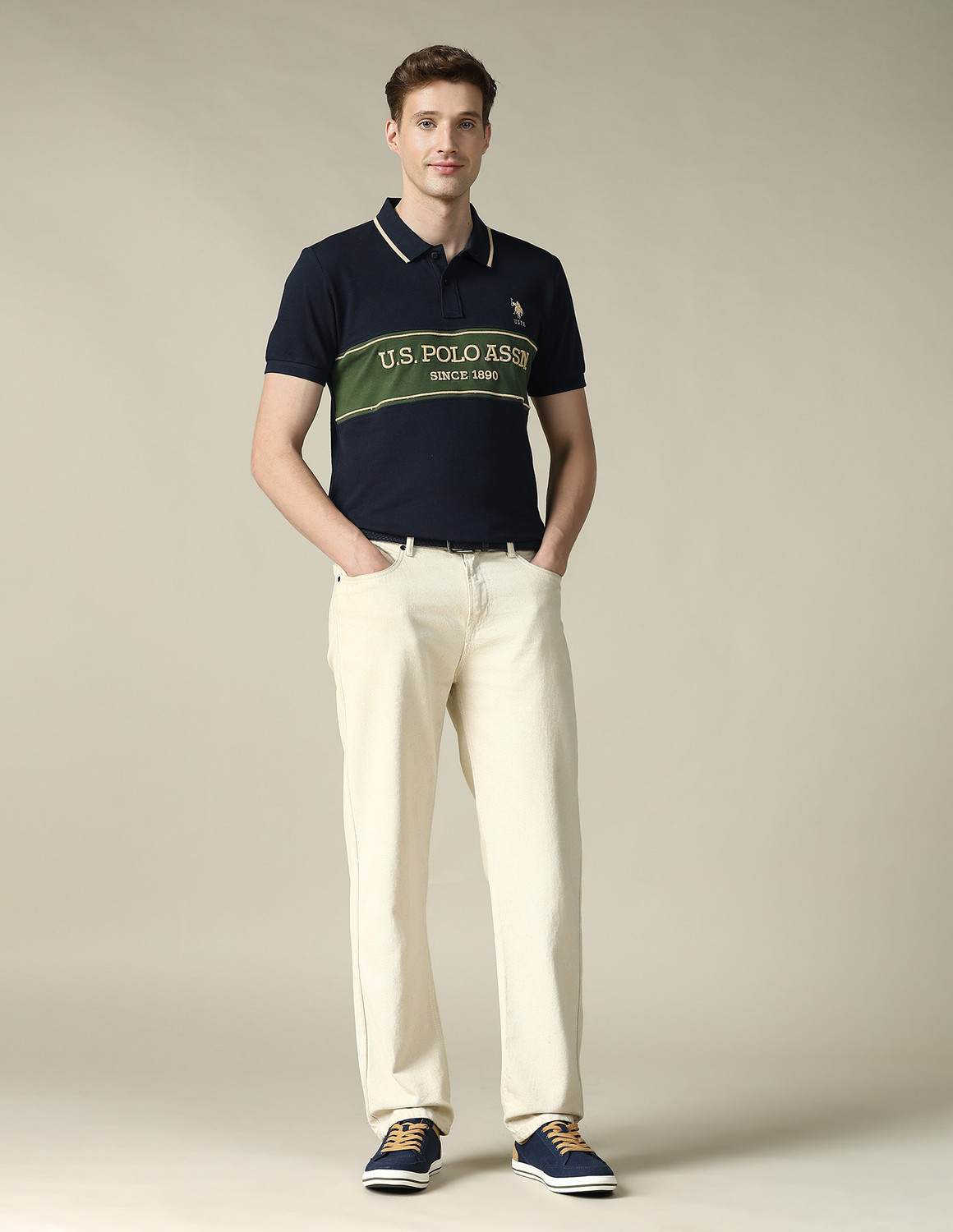 Image of U.S. POLO ASSN. Embroidered Men Polo Neck Blue T-Shirt