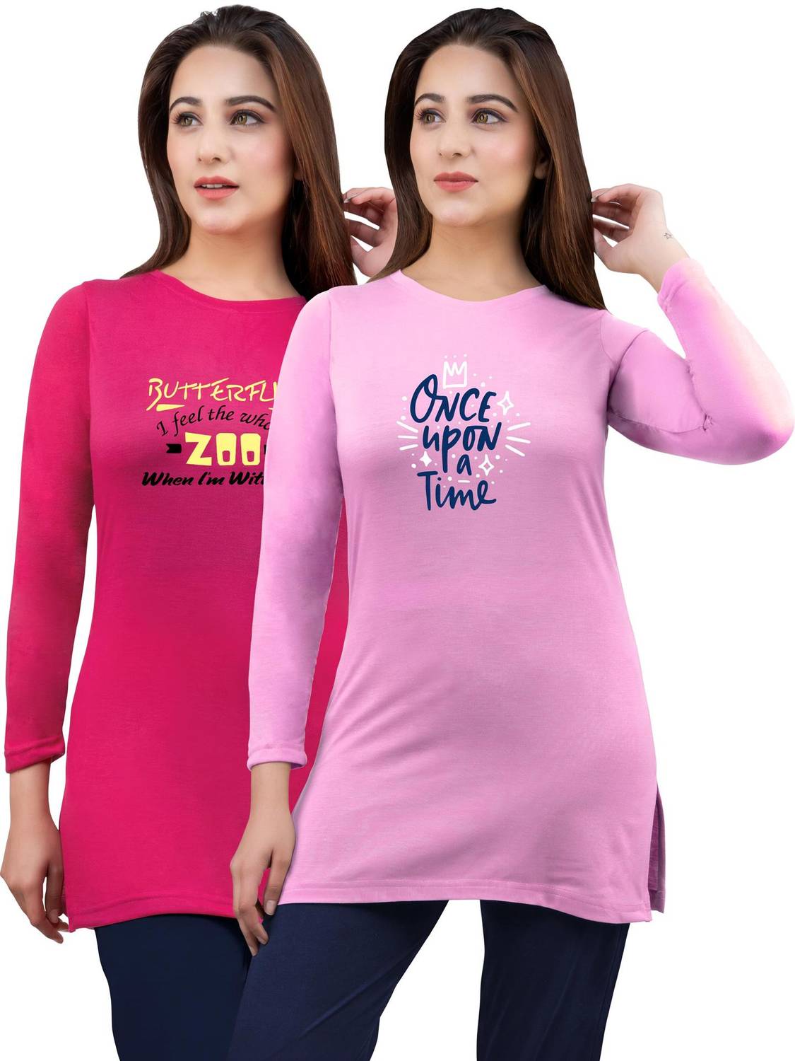 AMAHA Printed Women Round Neck Pink T-Shirt