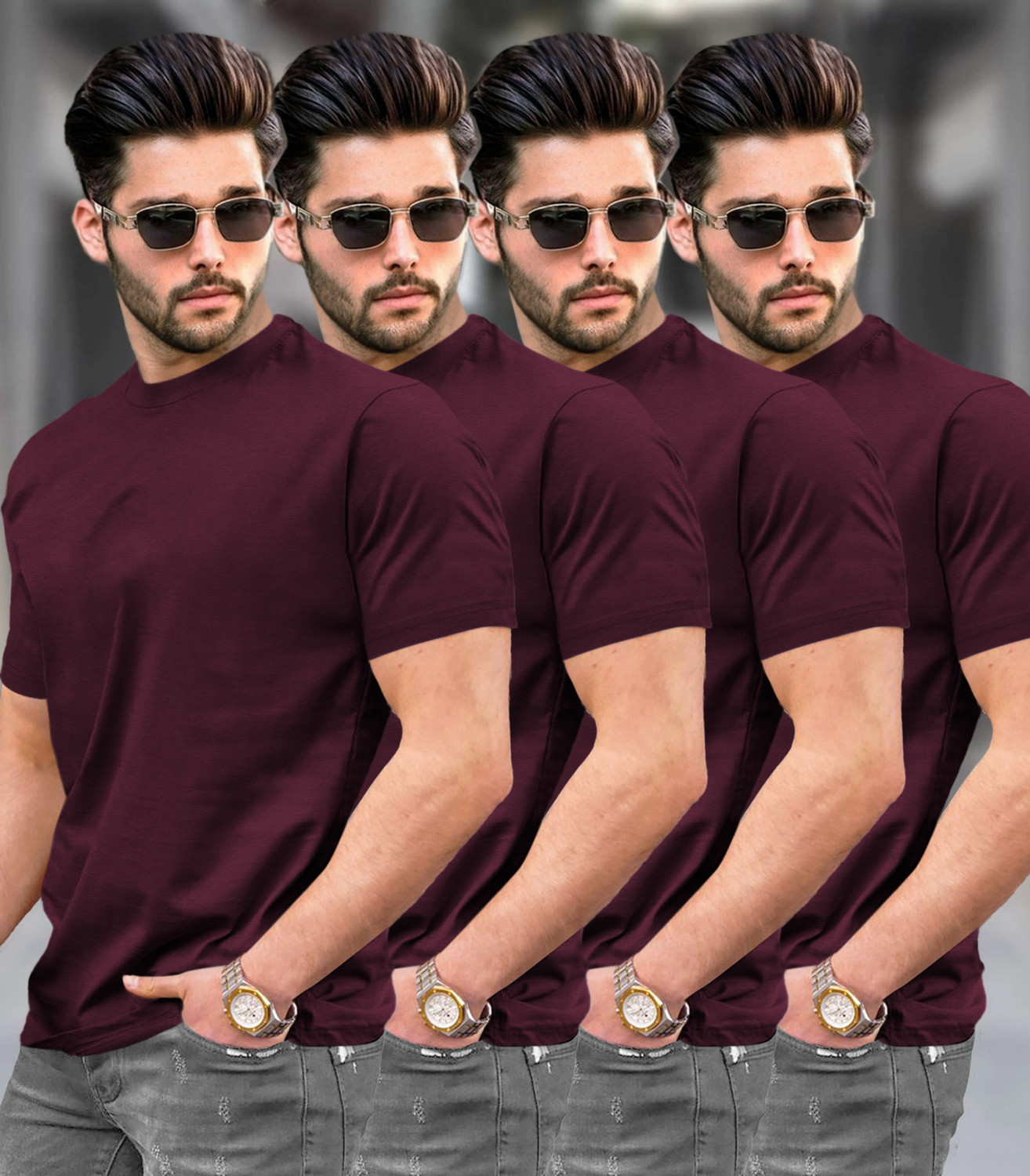 Image of TRIPR Solid Men Maroon T-Shirt