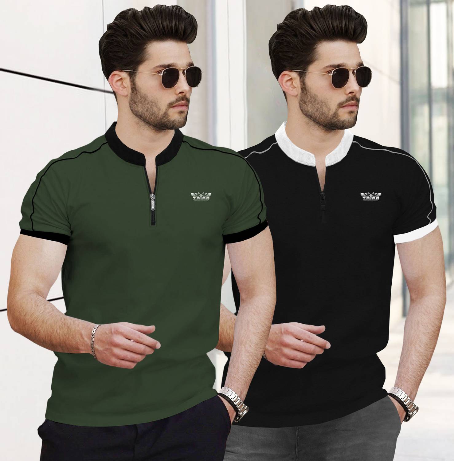 TRIPR Pack of 2 Men Typography Mandarin Collar Cotton Blend Multi