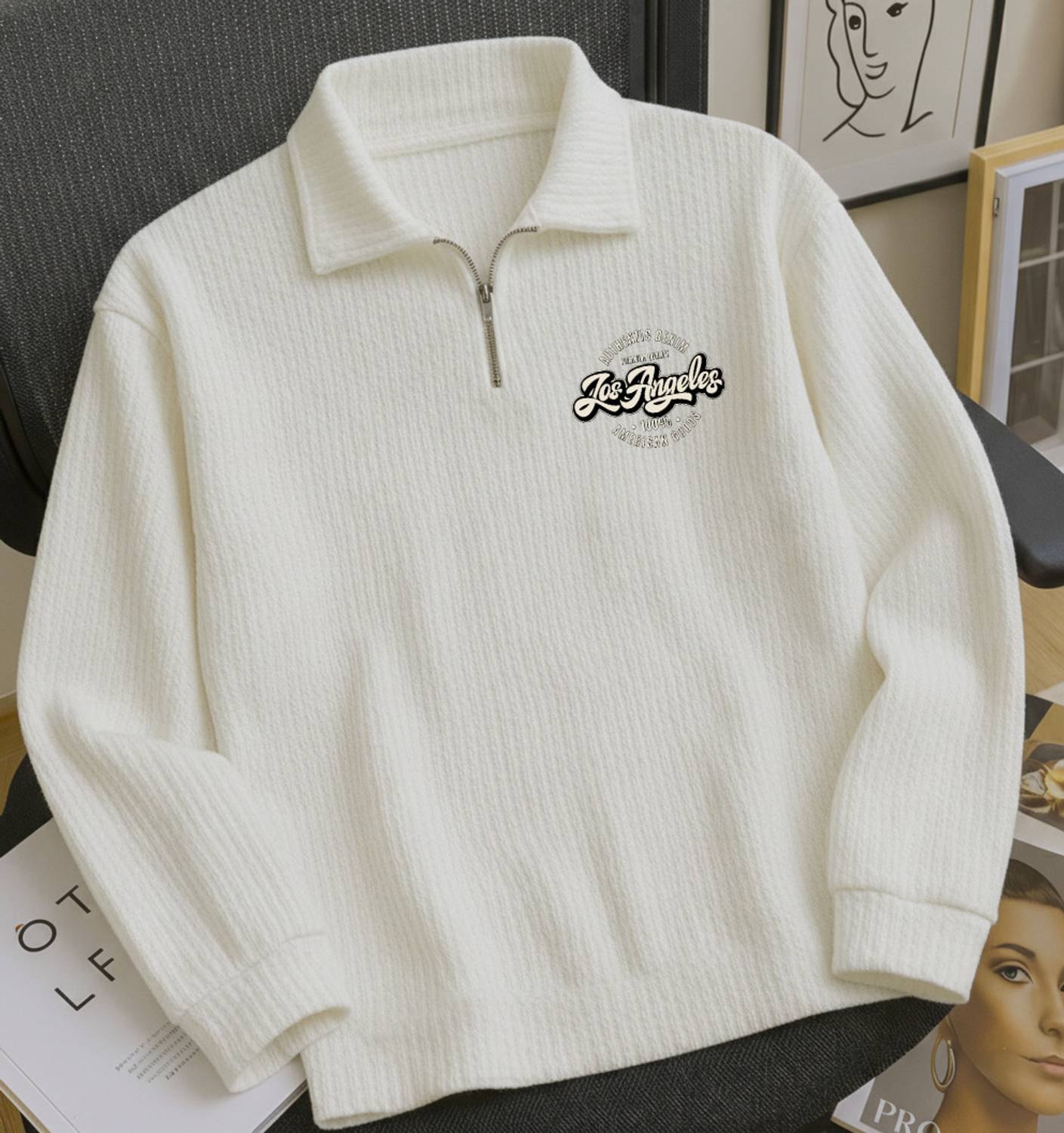 Chain Link Printed Men Polo Neck White T-Shirt