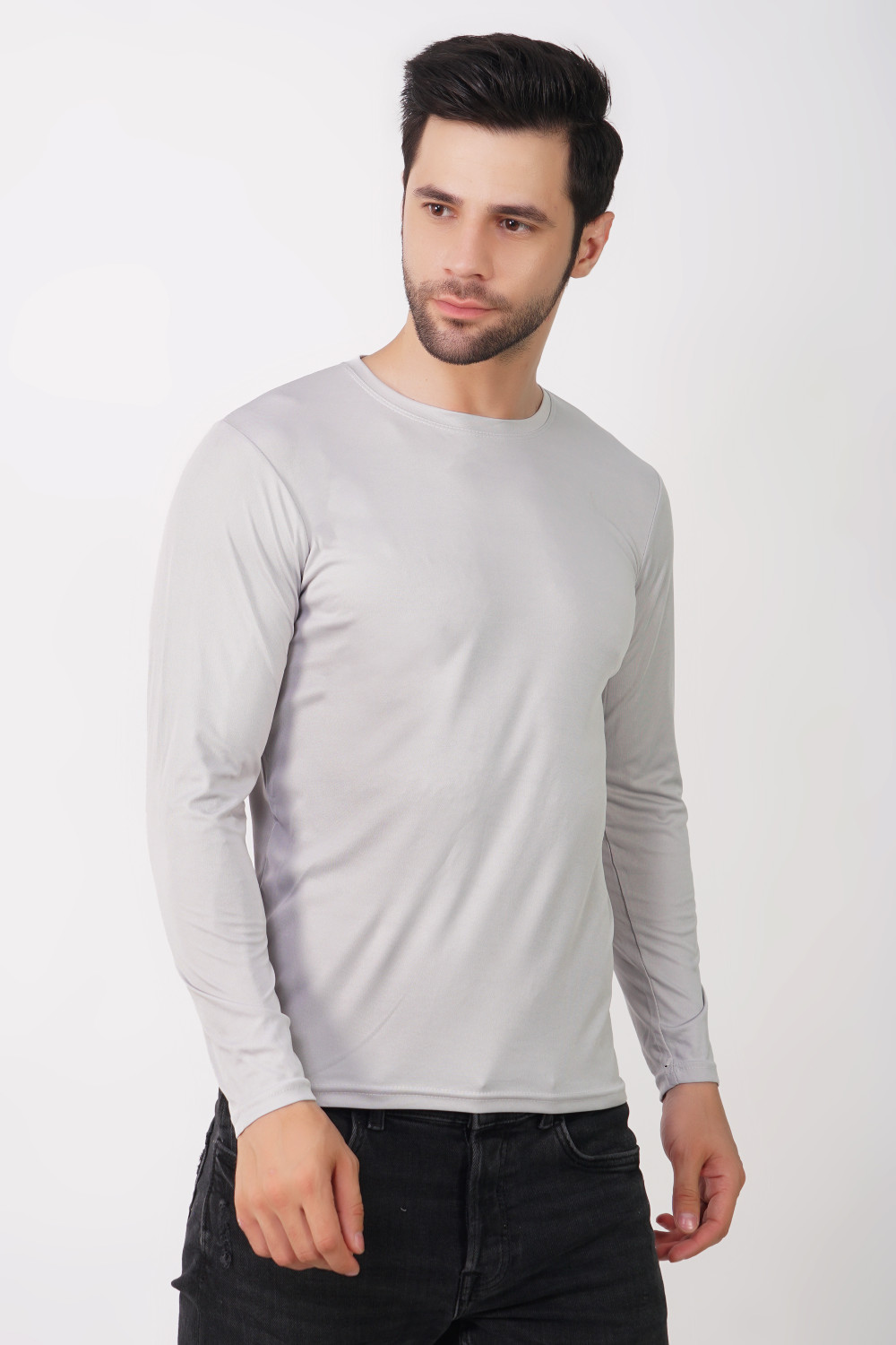 Image of KASPY Solid Men Round Neck Grey T-Shirt