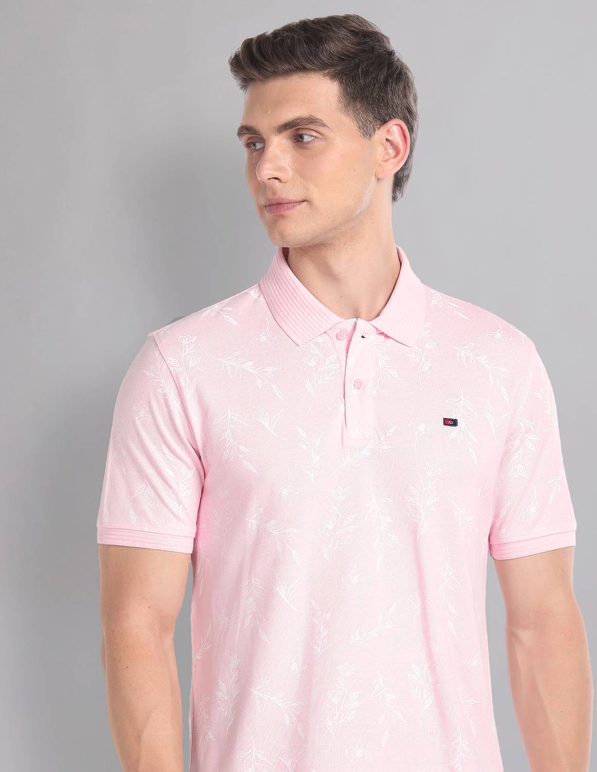 AD by Arvind Printed Men Polo Neck Pink T-Shirt