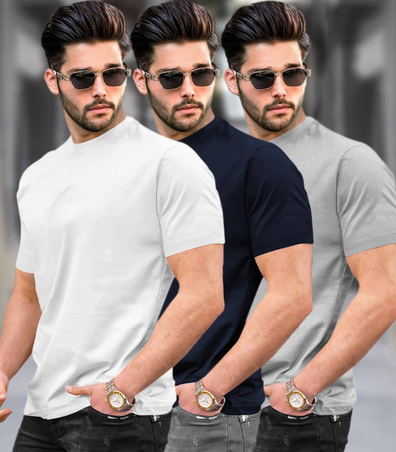 TRIPR Pack of 3 Men Solid Round Neck Cotton Blend Multicolor T-Sh
