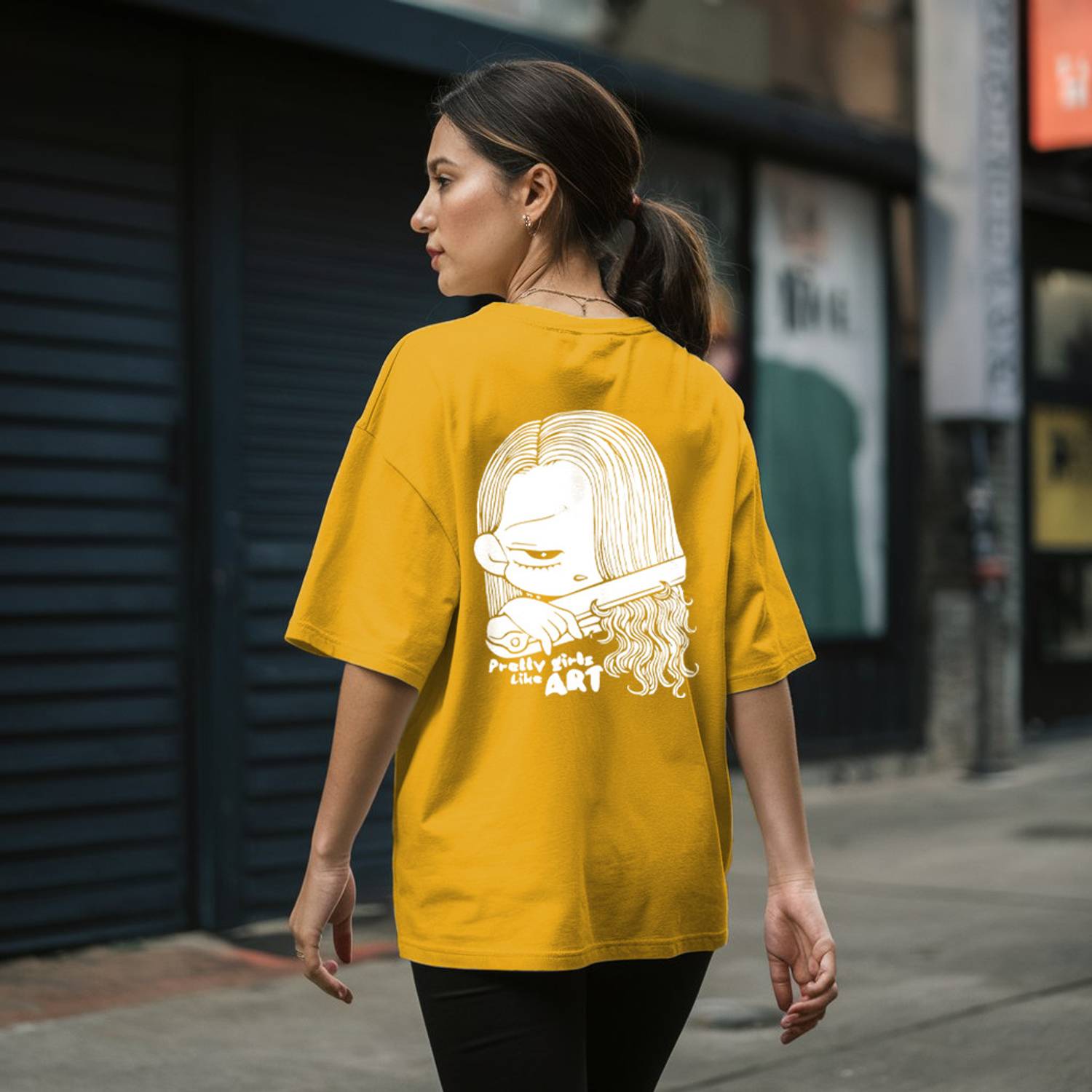 LWEXS Graphic Print Women Round Neck Yellow T-Shirt
