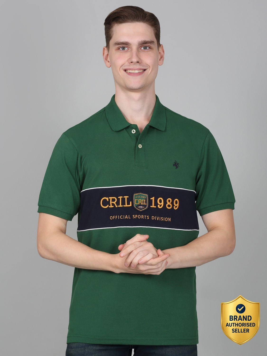 Image of CANTABIL Printed Men Polo Neck Green T-Shirt