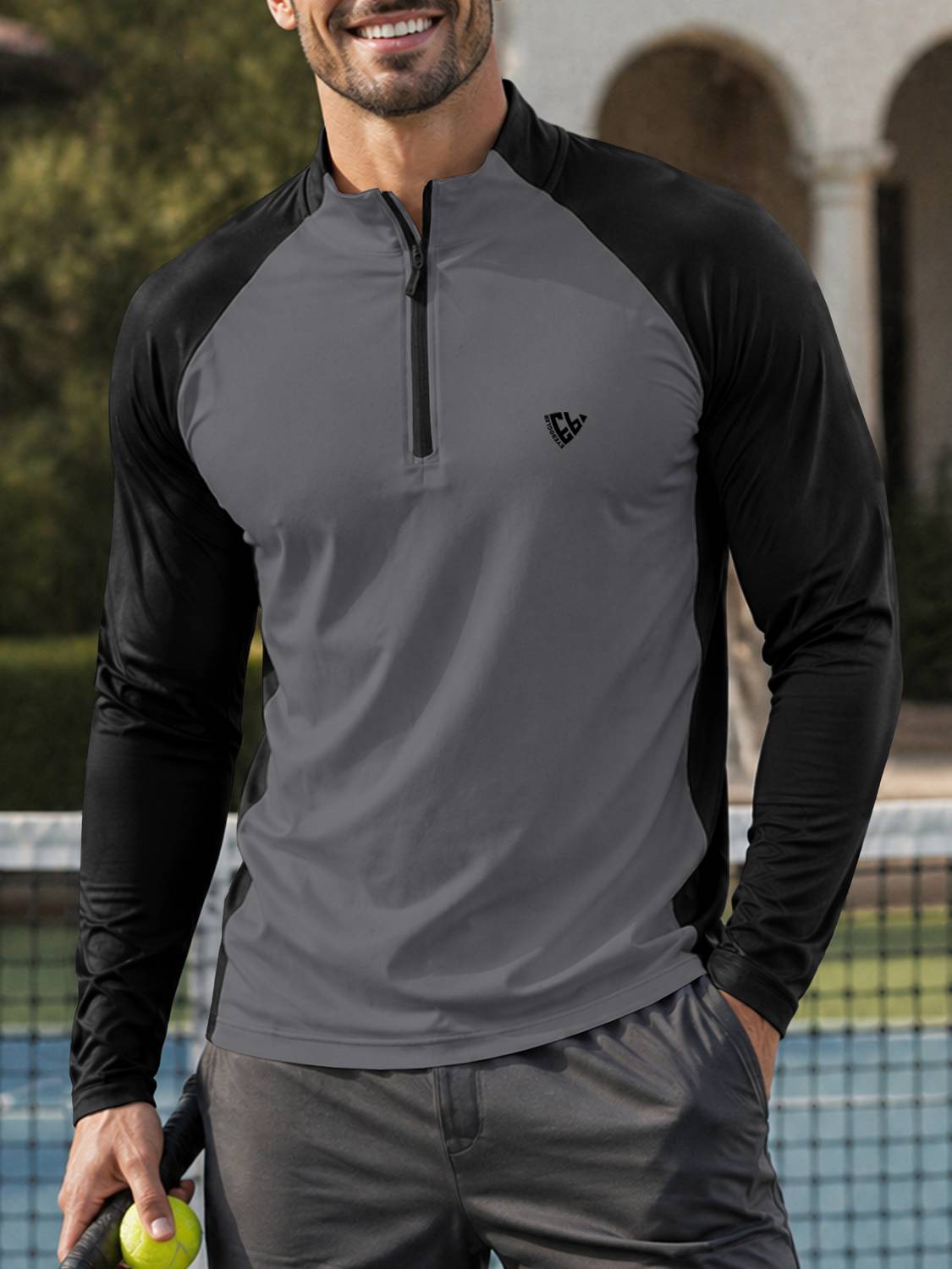 EyeBogler Men Zip Neck Black, Grey T-Shirt - Image 1