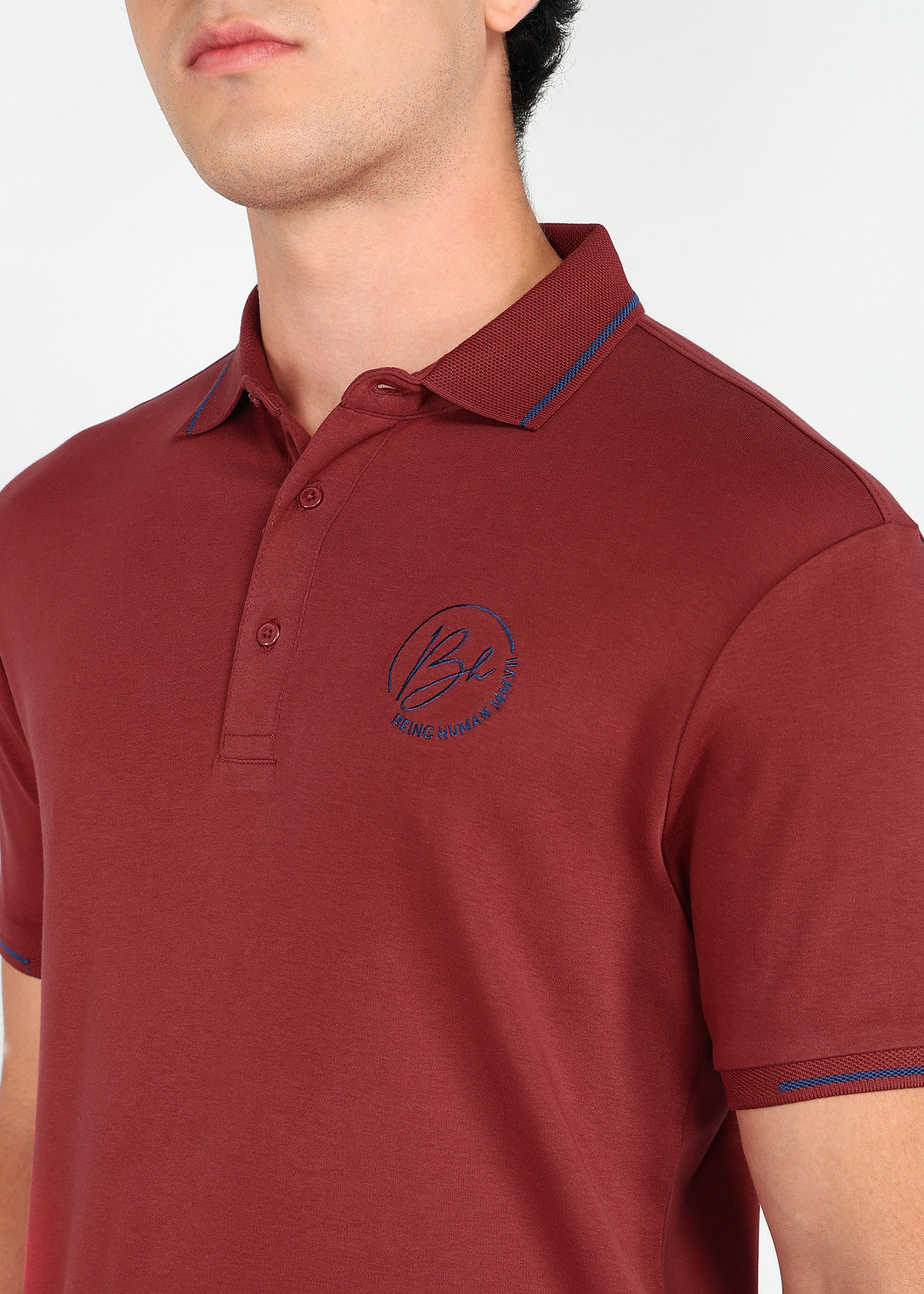 Image of BEING HUMAN Solid Men Polo Neck Maroon T-Shirt