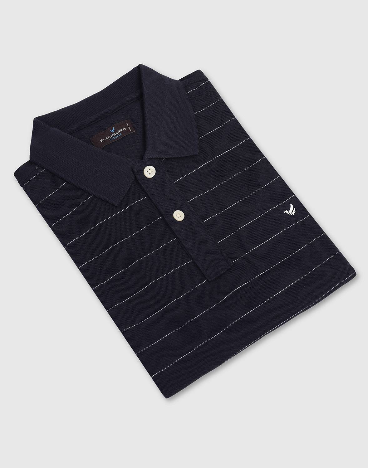 Blackberrys Striped Polo Neck Dark Blue T-Shirt - Image 5