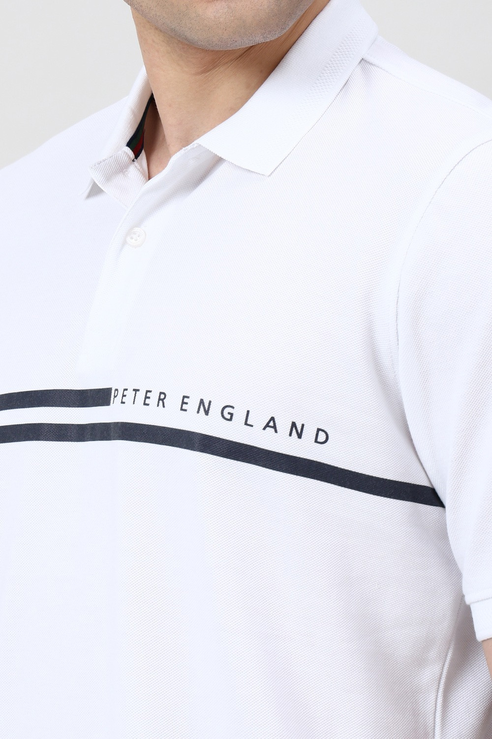 Image of PETER ENGLAND Graphic Print Men Polo Neck White T-Shirt