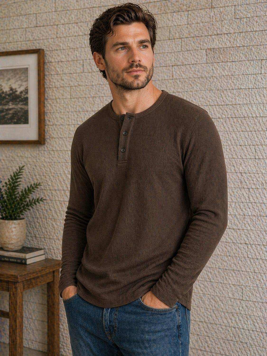 QUTUN Men Brown Round Neck T-Shirt - Image 4