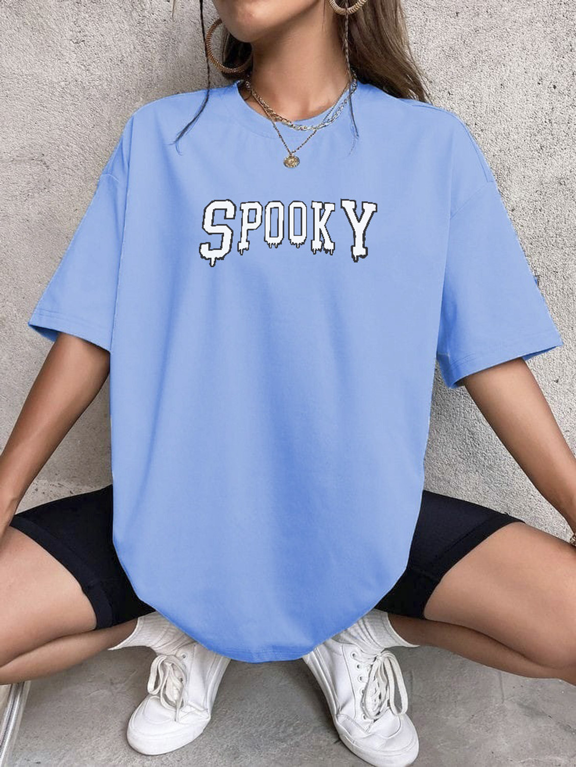Image of Calm Down Typography Women Round Neck Blue T-Shirt