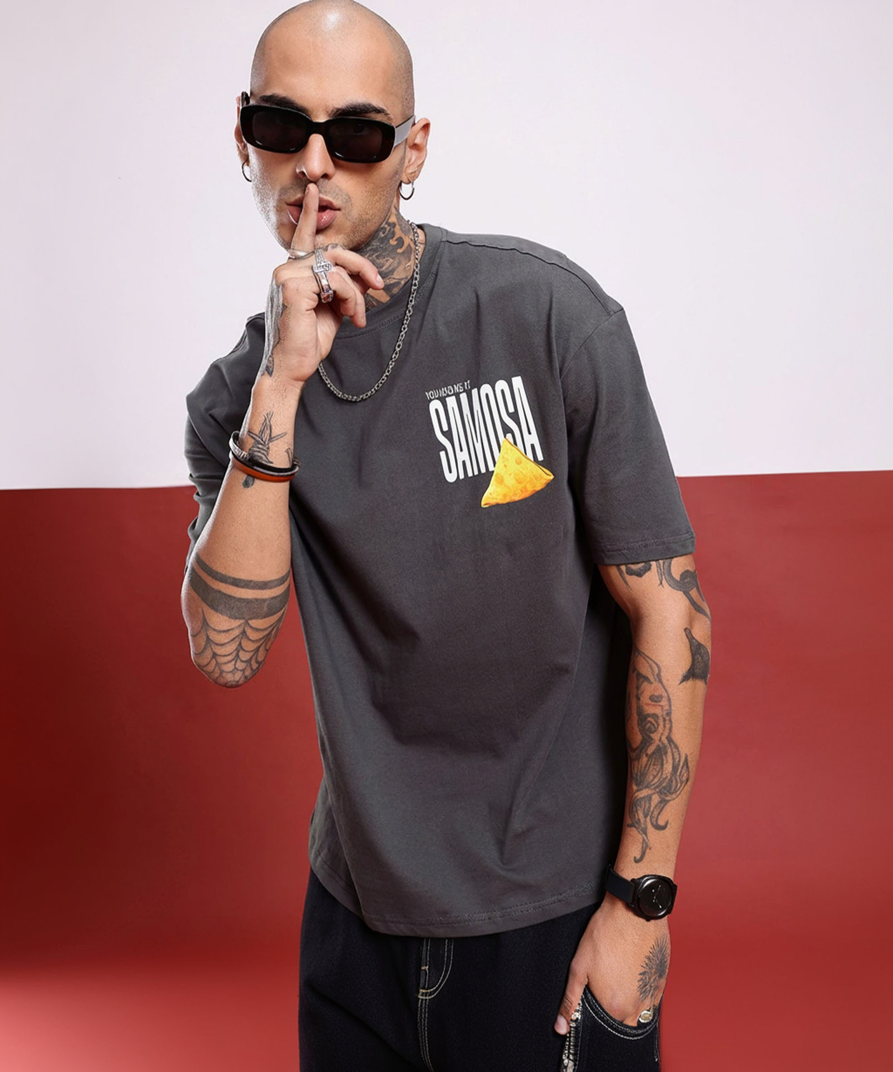 Image of Glitchez Printed Men Round Neck Grey T-Shirt