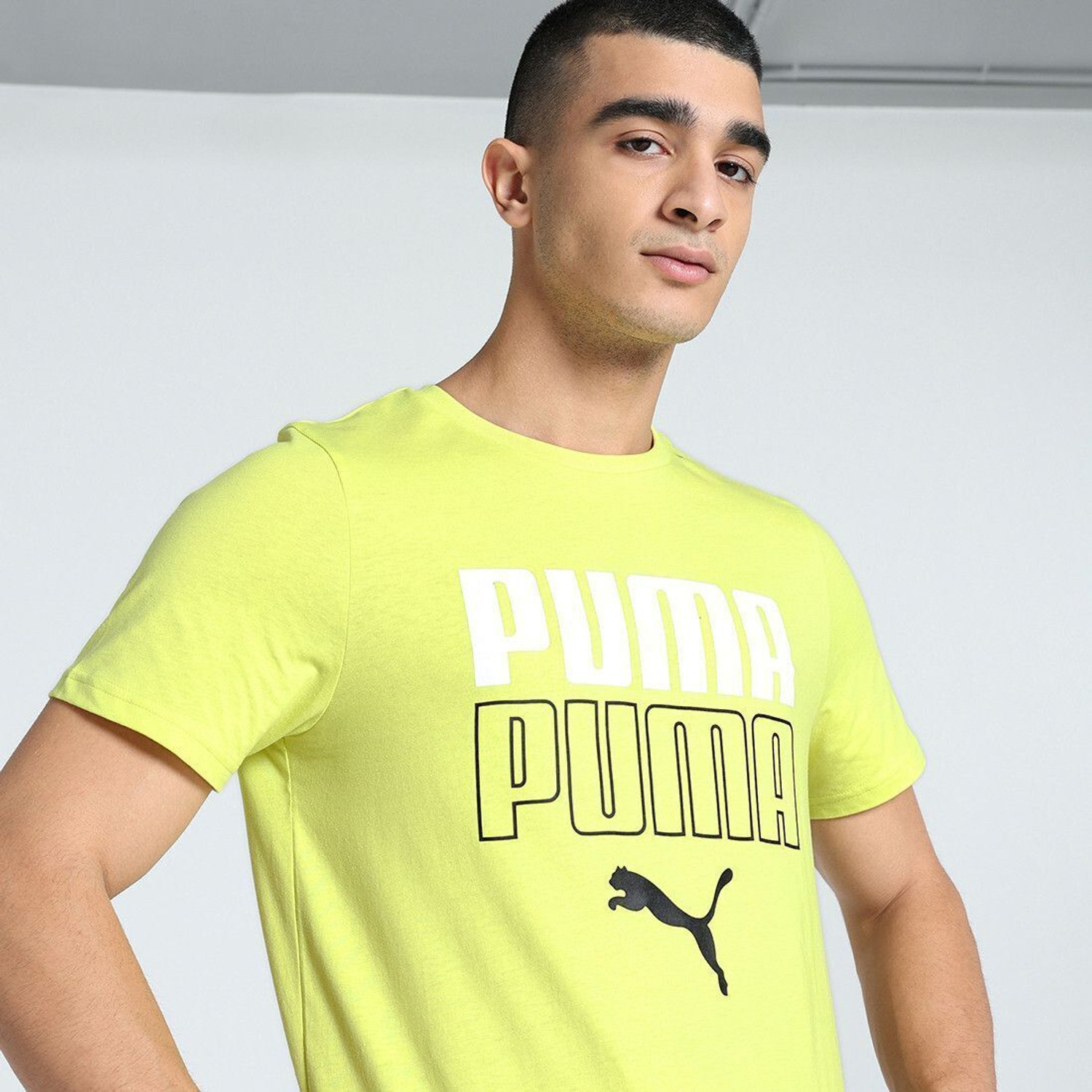 Image of PUMA Printed Men Crew Neck Yellow T-Shirt