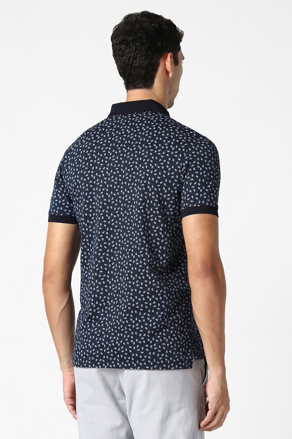 Image of VAN HEUSEN Printed Men Polo Neck Dark Blue T-Shirt