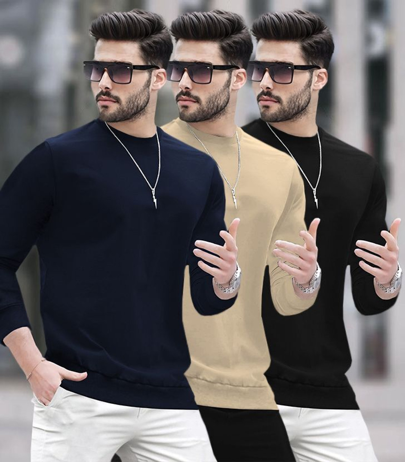 Image of BLIVE Solid Men Round Neck Multicolor T-Shirt