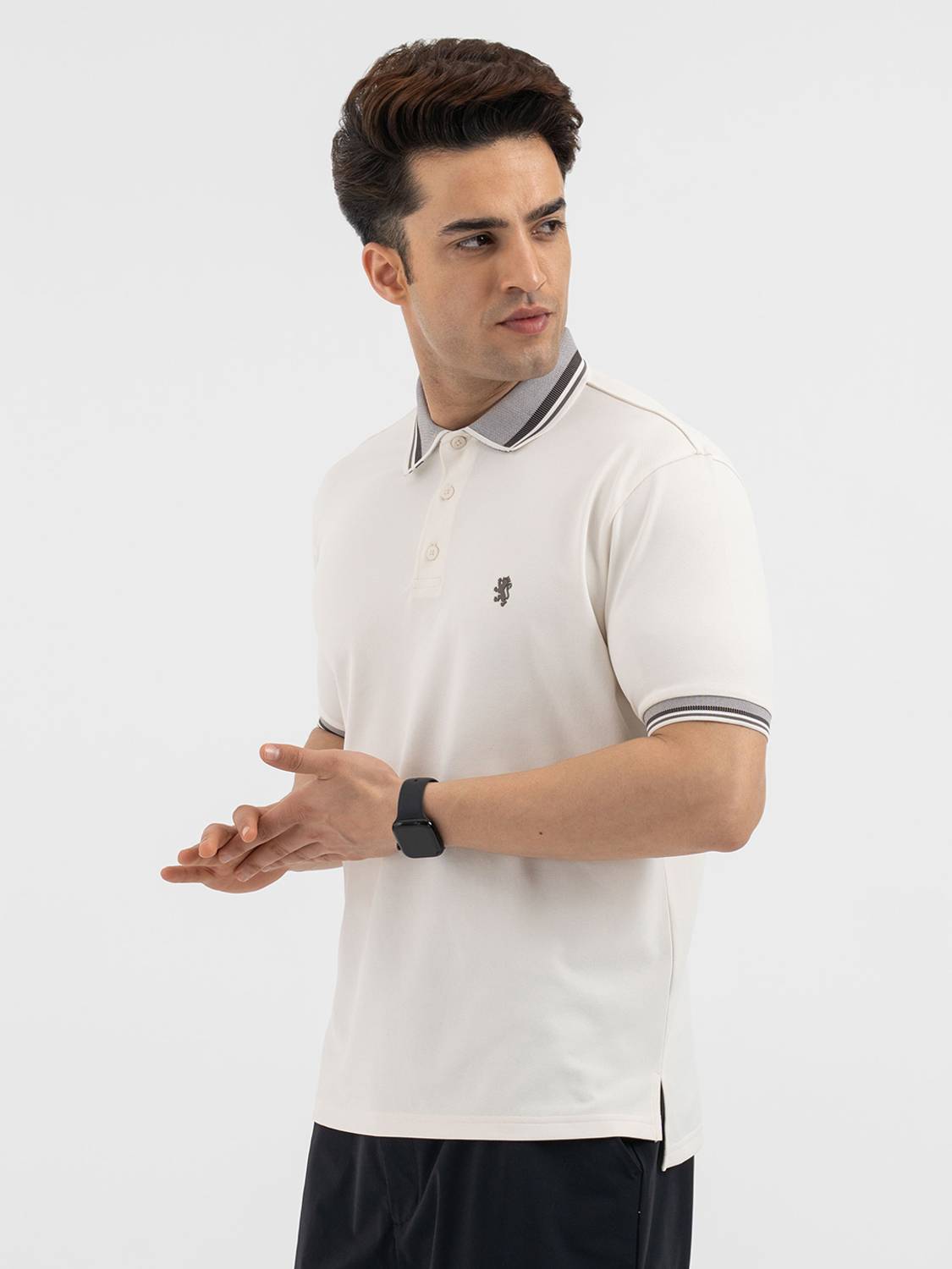 RED TAPE Men Beige Polo Neck T-Shirt - Image 2