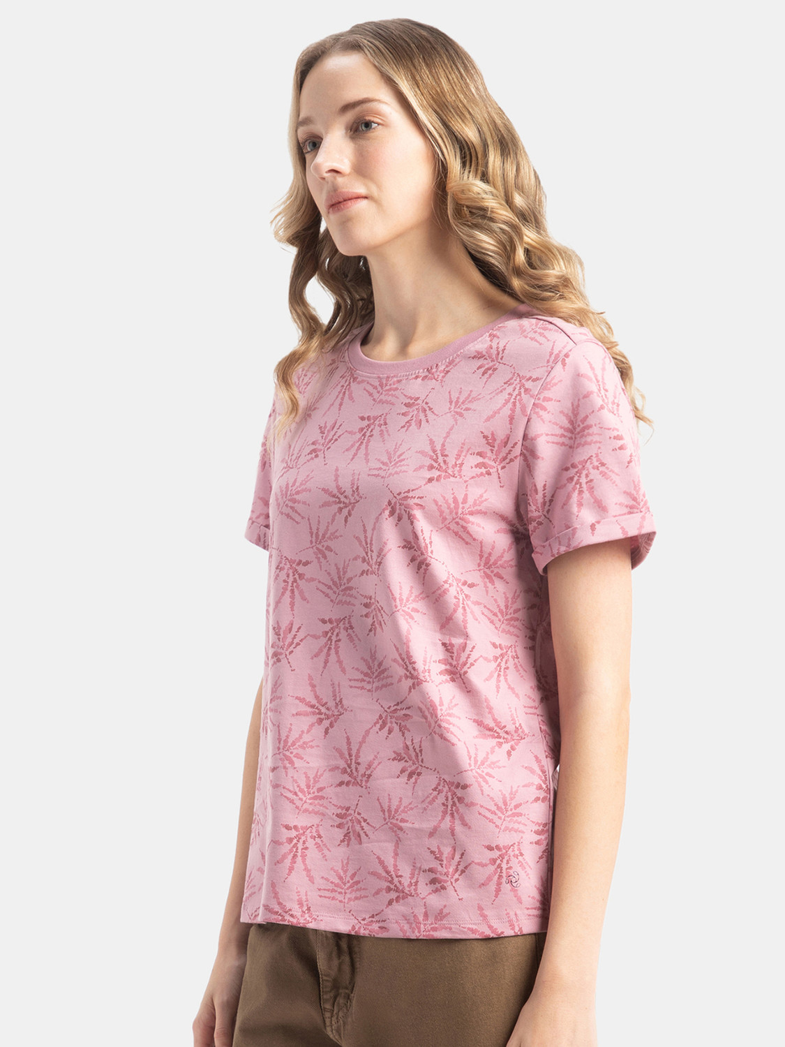 Image of JOCKEY Printed Women Round Neck Pink T-Shirt