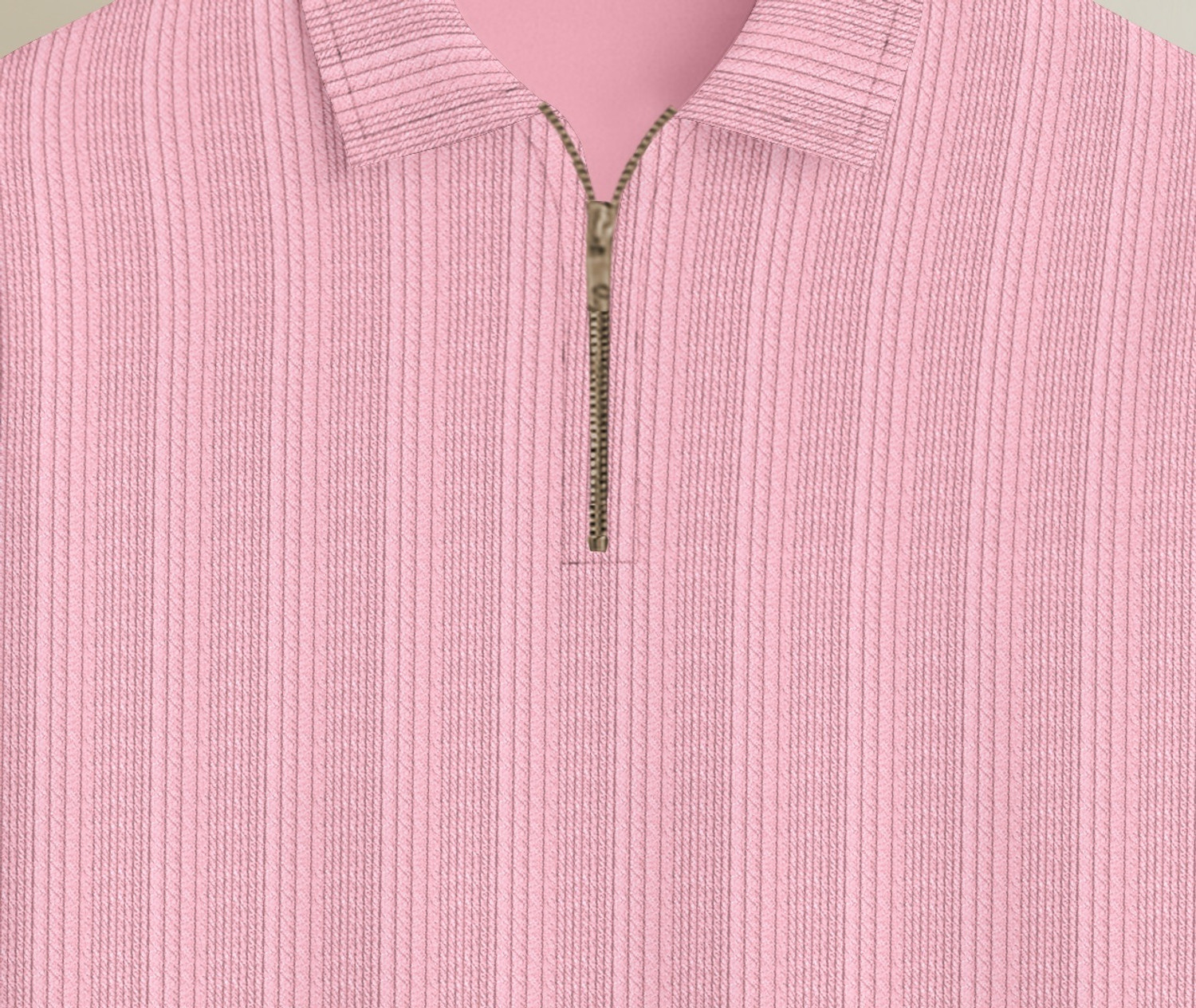 Image of KAJARU Self Design Men Zip Neck Pink T-Shirt