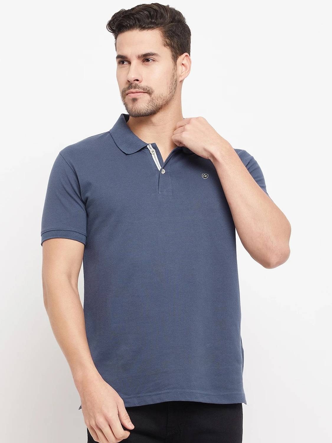 CANTABIL Solid Men Polo Neck Dark Blue T-Shirt